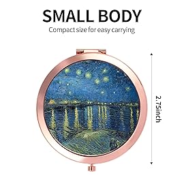 Dynippy Compact Mirror Rose Gold Makeup Mirror Folding Mini Pocket Mirror Portable Hand Mirror Double-Sided 2 x 1x Magnification for Woman Girls (Starry Night Over The Rhone)