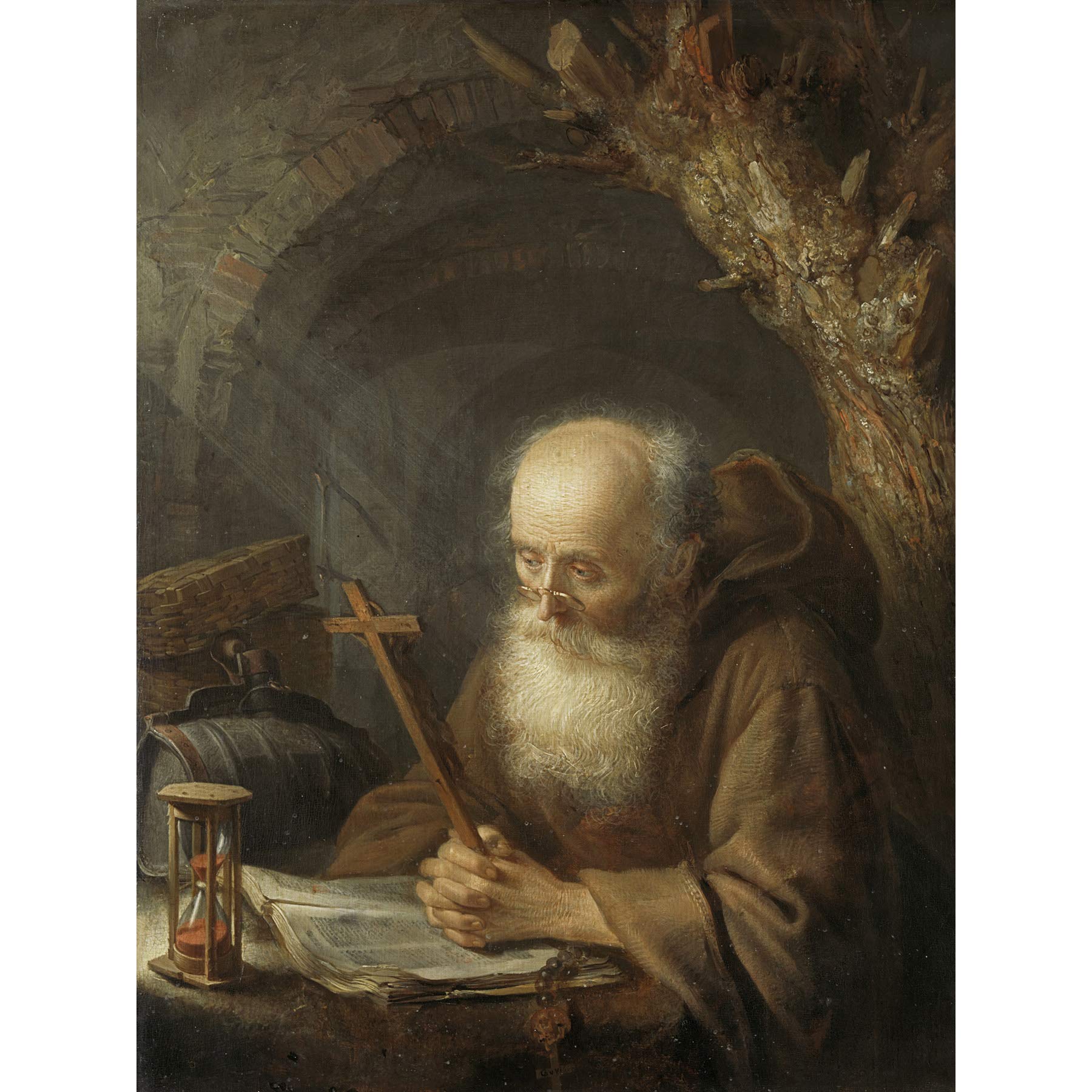 Dou A Recluse With Cross Hermit Christian Painting Großer Kunstdruck auf Leinwand, Premium Wandbild
