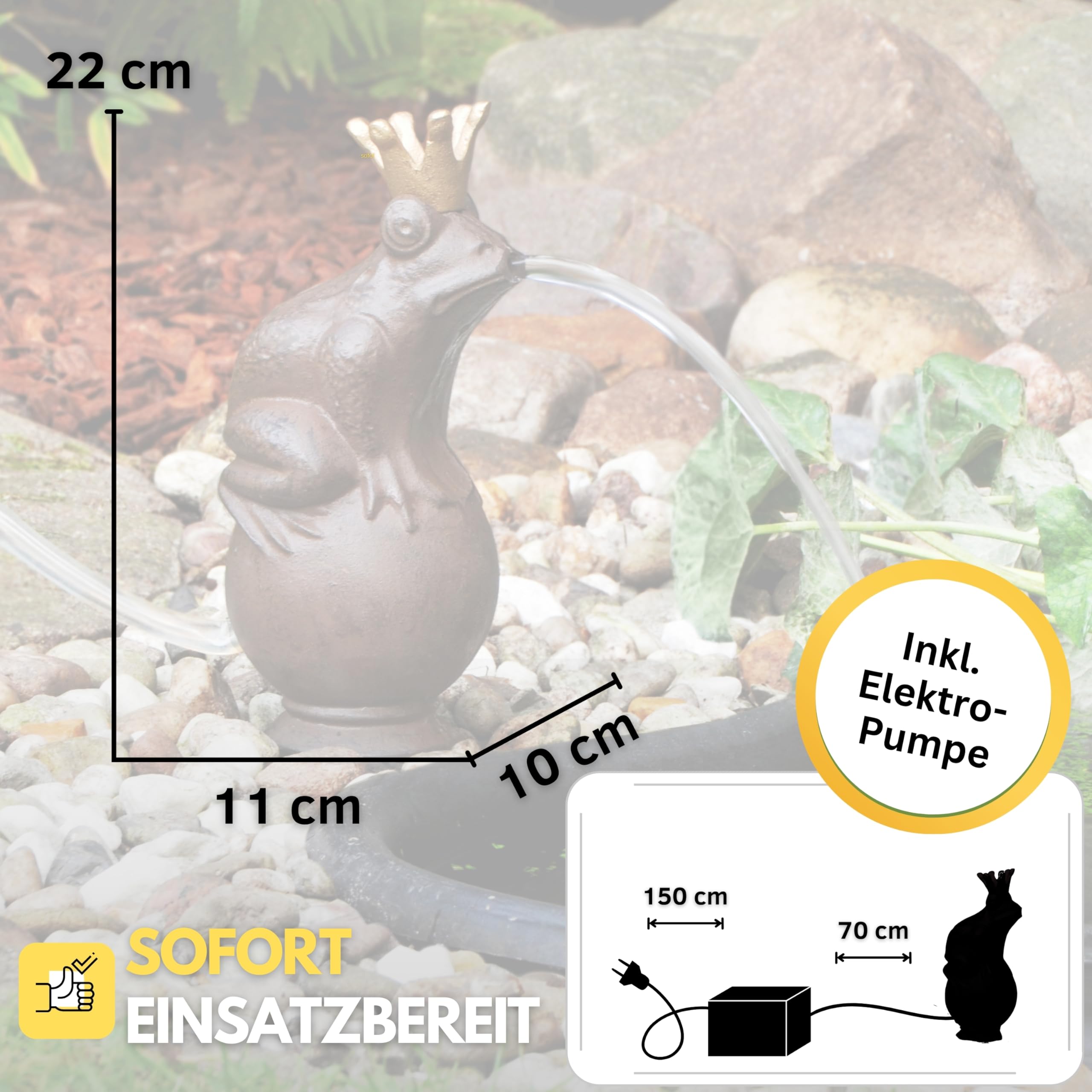 Schauer Wasserspeier Froschkönig/Frosch aus Gusseisen mit Elektro-Pumpe – Gartenfiguren für Gartenteich 22x11 cm - Frösche Deko Teichdeko Gartendeko Tiere Gartendeko Metall Teich Deko Garten