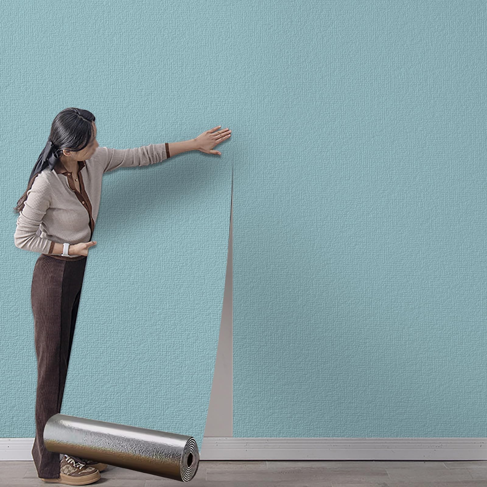 Anttyscar 4Roll Self Adhesive Thermal Insulation Wallpaper - Blue Textured, 3mm Thick Wall Insulation Panels Thermal Wallpaper Stickers for Living Rooms - Thermal Wallpapers for Cold Walls — image 1