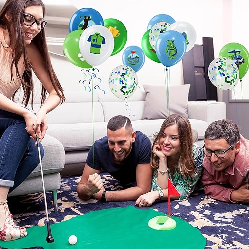 Miniatura 6 de Capoda 60 globos de látex para decoración de fiestas temáticas de golf, de 12 pulgadas, color azul marino, verde, blanco, con 2 cintas para niños,