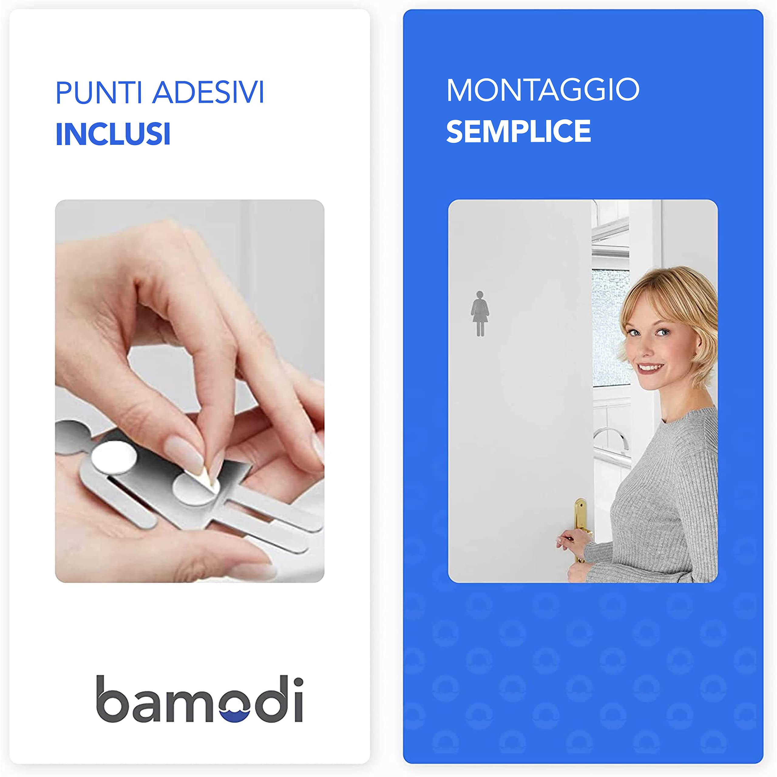 Adesivi per Porta bagno Bamodi – Adesivi WC Donna e Uomo – Targa WC – Etichette per bagno – Etichette adesive per toilette per uomo e per donna – Set Adesivo bagno – 5 cm x 11 cm