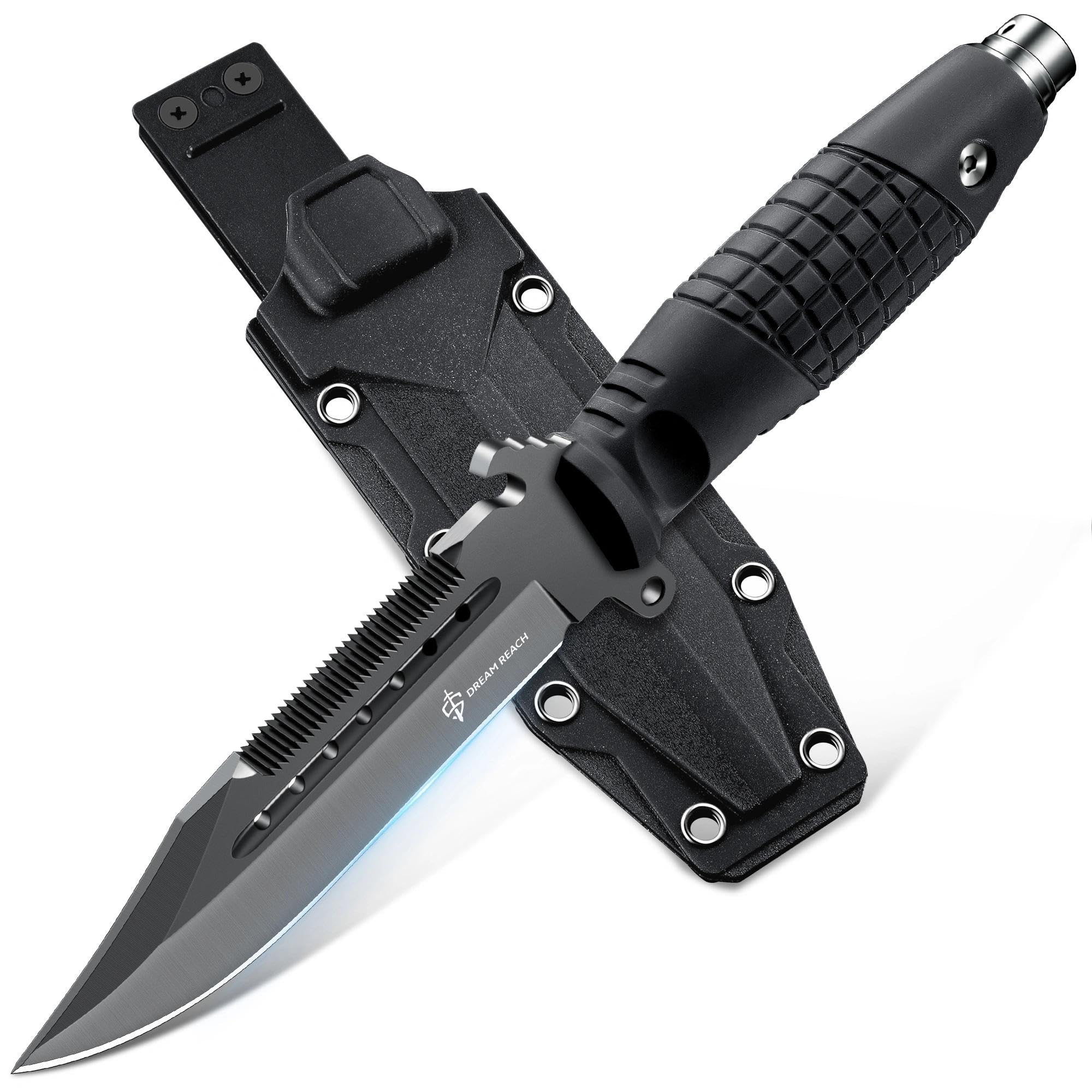 Dream Reach Outdoor Messer Survival, Scharfe Jagdmesser Feststehende Klinge mit Scheide, Camping Messer Geschenke für Männer Schwarz