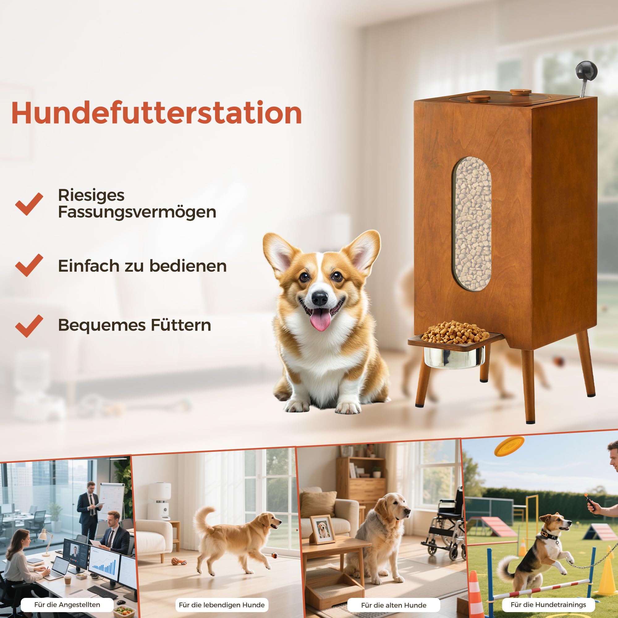 CLIPOP Comedero elevado con cuenco de acero inoxidable, soporte para perros con espacio de almacenamiento, comedero semiautomático con almacenamiento, gabinete de comida para perros y gatos