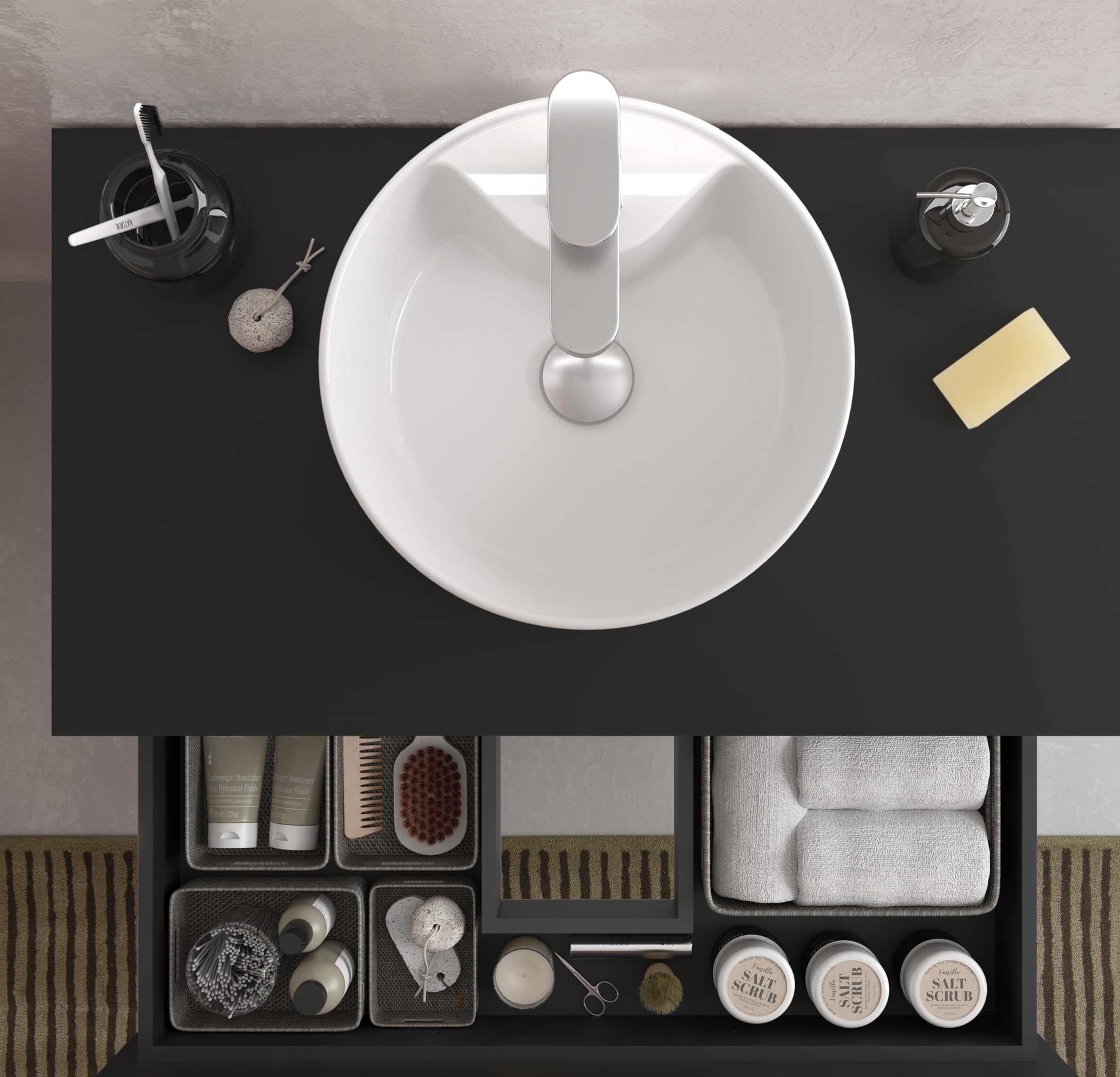 Mueble de baño Bequia 80 cm con Lavabo 100% montado de fábrica | Acabado Negro Mate suspendido 2 cajones Cierre amortiguado Apertura con uñero | Lavabo sobre encimera | Salgar