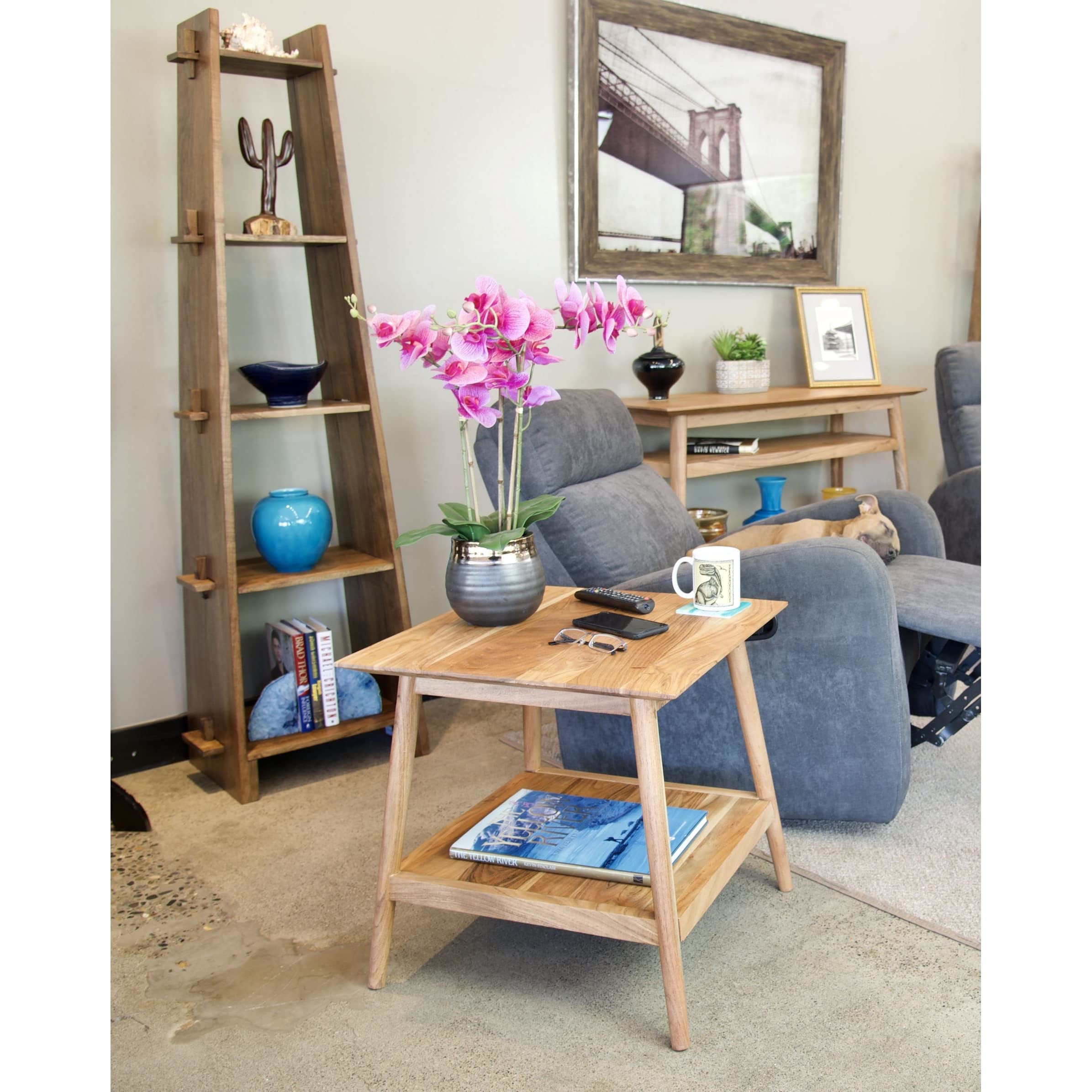 Overstock Solid Acacia Wood End Table with Shelf