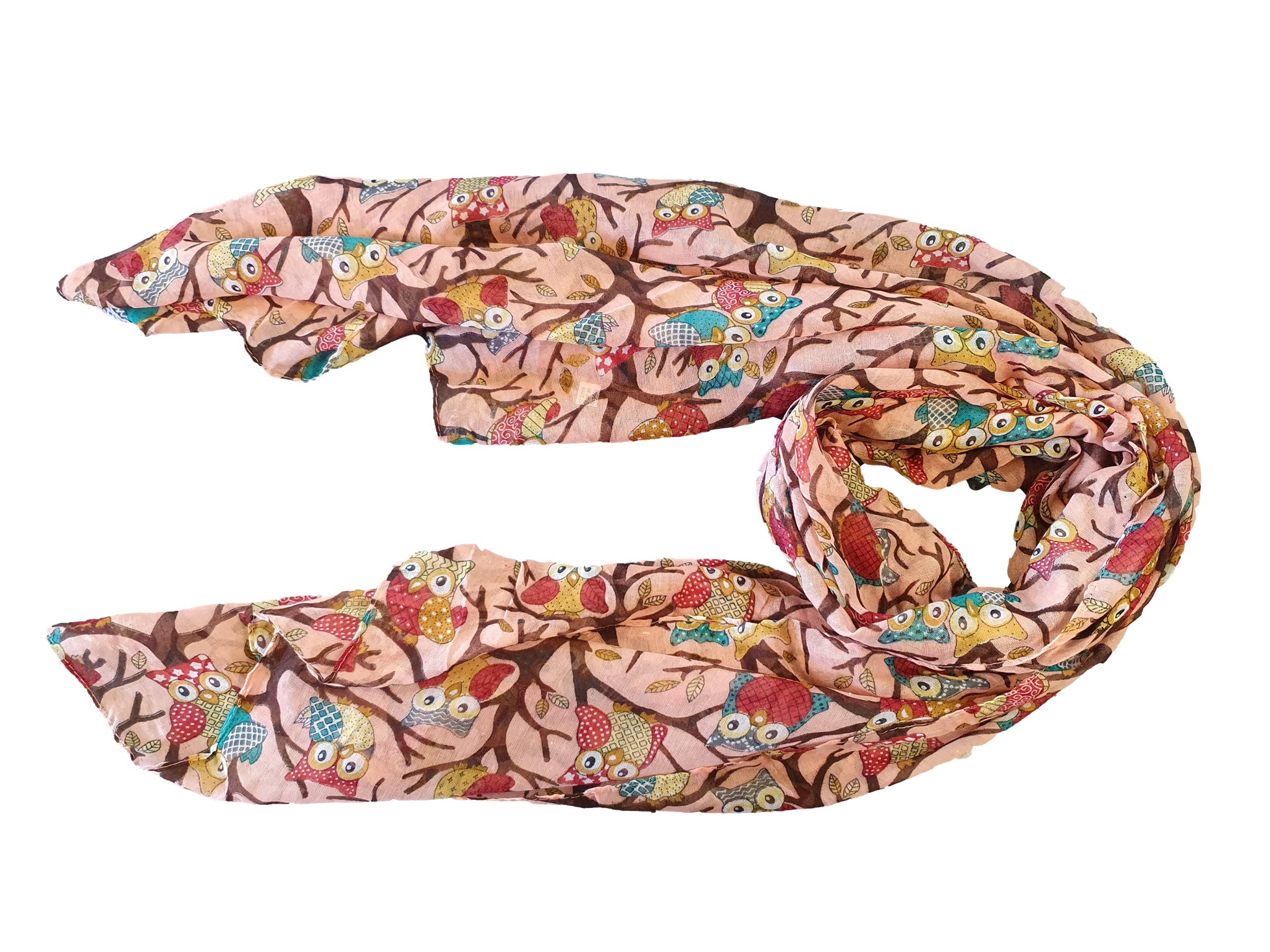 Owl Print Scarf Bird Patterns Ladies Fashion Scarves Multi Color (Light Pink)