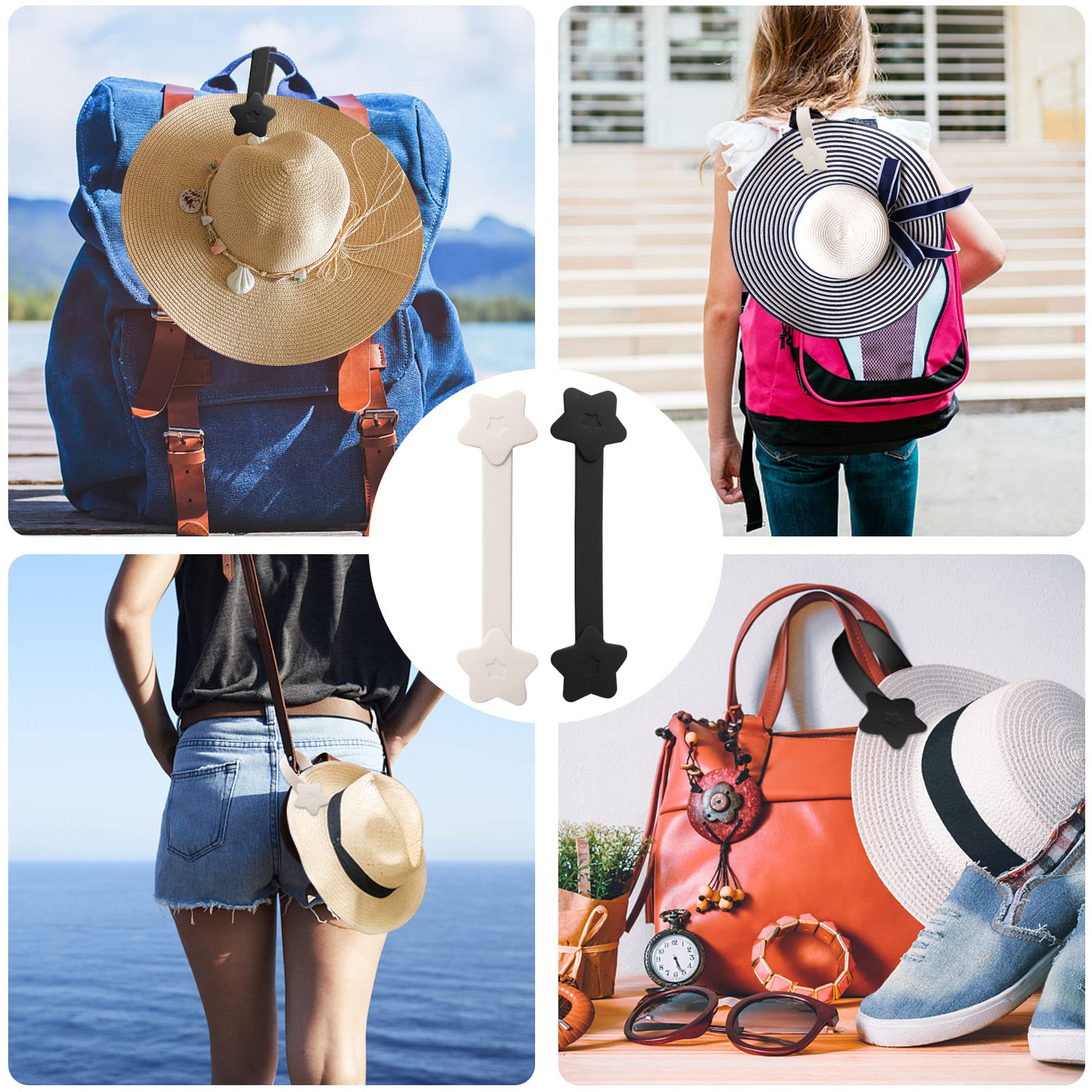 Clip magnético para sombrero de viaje, accesorio para bolsa, mochila, portátil al aire libre, mujeres (negro y beige)