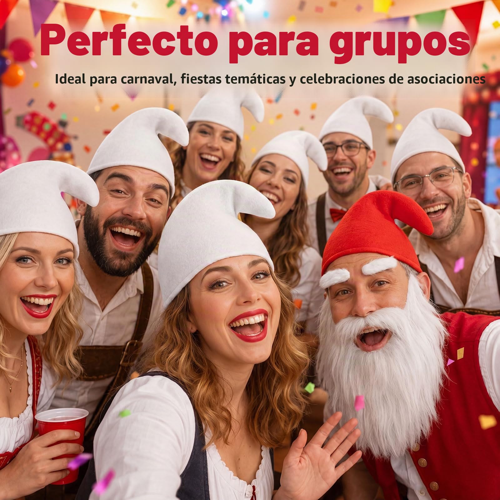 Jadive Sombreros de Enanito con Barba y Cejas Sombreros de Gnomi Puntiagudo Accesorios para Disfraces Grupales para Carnaval Halloween Navidad