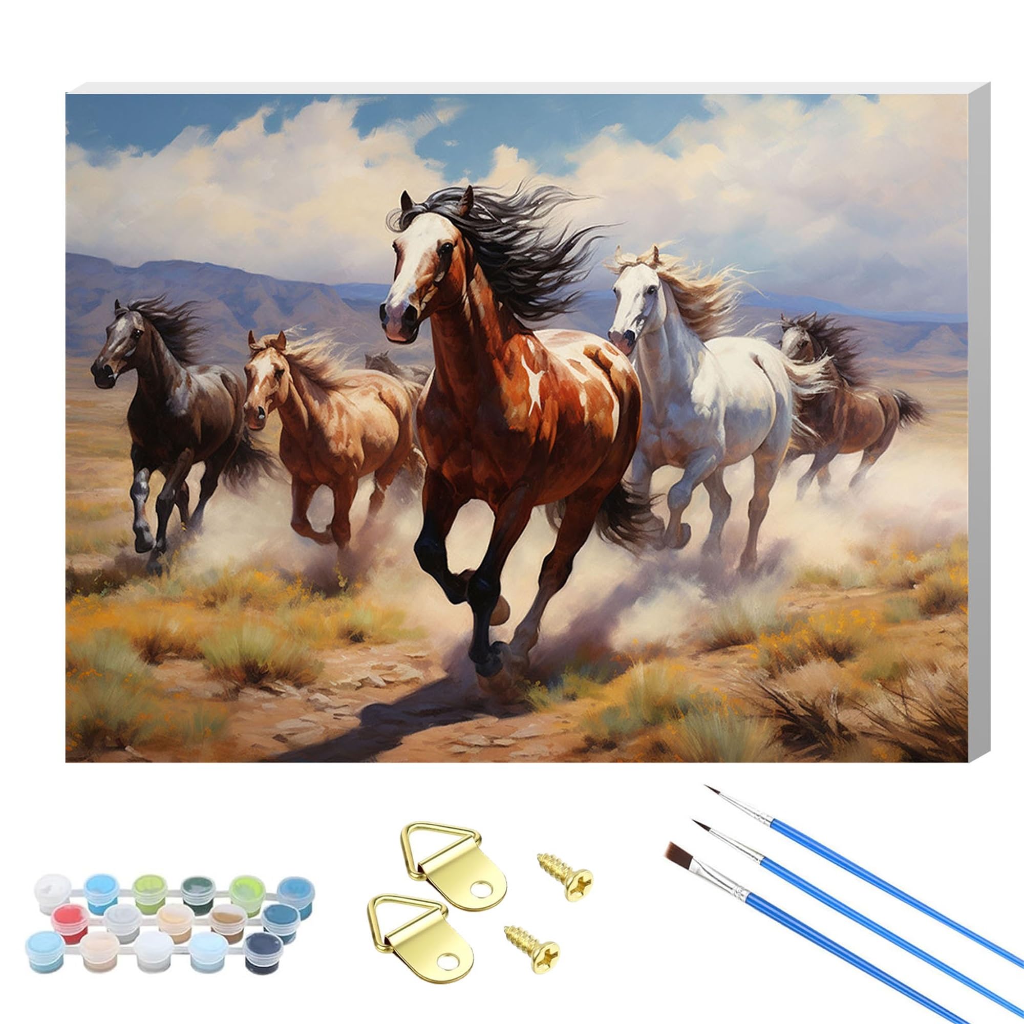Nanjdian Ten Thousand Horses Galloping Wooden Framed Paint By Number For Adult,Diy Painting Kits For Adults,Color By Numbers,Small Paint By Number Canvas Crafts Watercolor For Beginners Hoom Decor (Ten Thousand Horses Galloping)