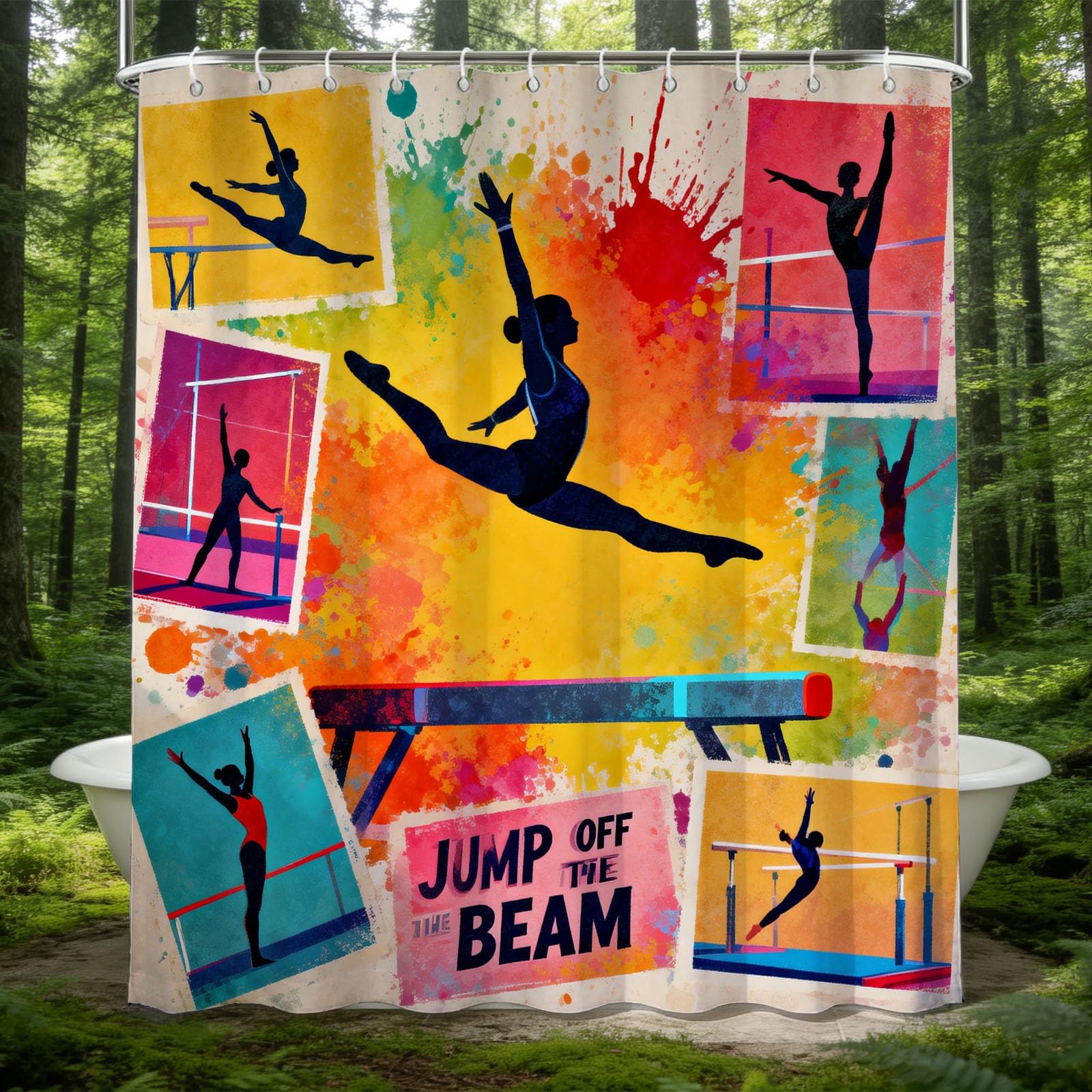 Hongduo 3D Gymnastics Shower Curtain for Stalls Bathtubs Watercolor Style Bathroom Decor Shower Curtain Set Polyester Fabric Waterproof 180x200cm/71X79 Inch with Hooks