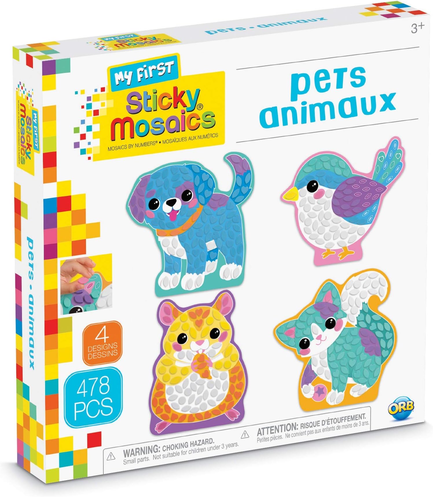 ORB The Factory My First Sticky Mosaics Pets Teal/Yellow/Blue/Pink/Purple, 9.5' x 1.5' x 9.5'
