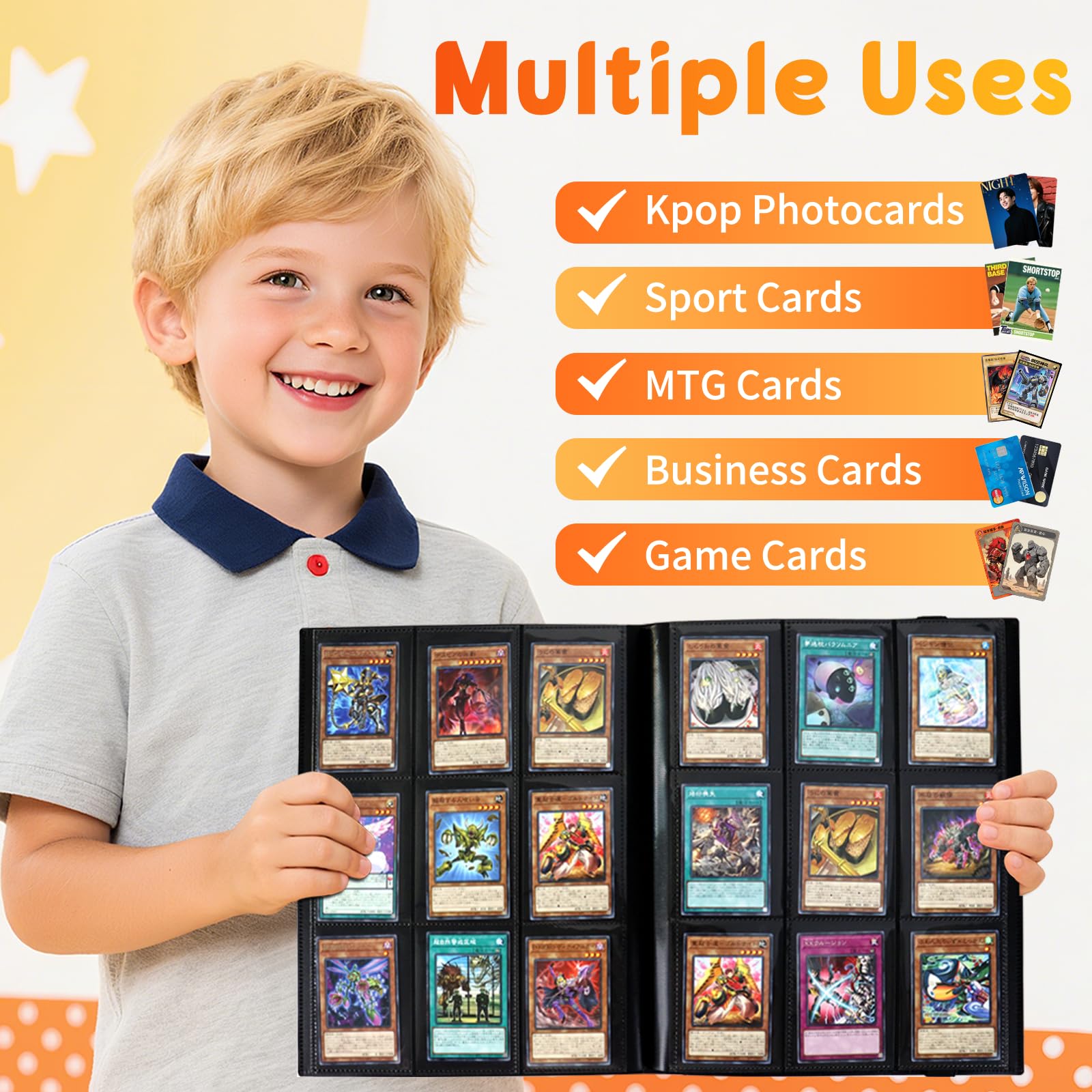 Segregator na karty kolekcjonerskie, 9 kieszeni, wodoodporny segregator na karty 360 z rękawami ładowanymi od góry, solidny album na karty MTG, TCG, karty do gier i karty sportowe, czarny