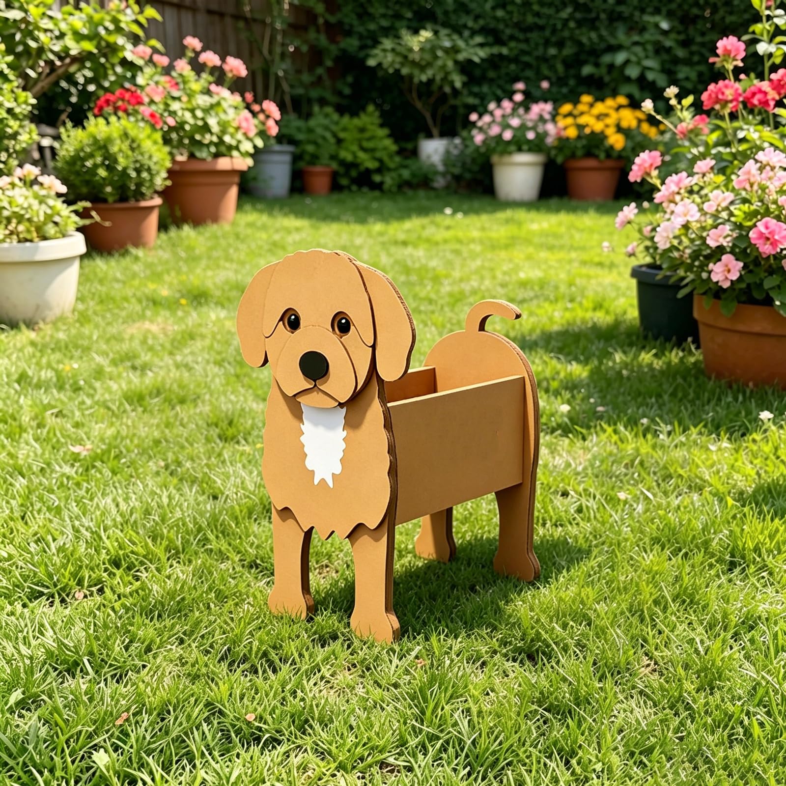 Hiiaodecor Komondor Pet Dog Animal Bonsai Holder Cute Shape Art Plant Storage Pot Villa Garden Indoor Outdoor Office Decor Ornaments 43 * 25cm/16.93 * 9.84in