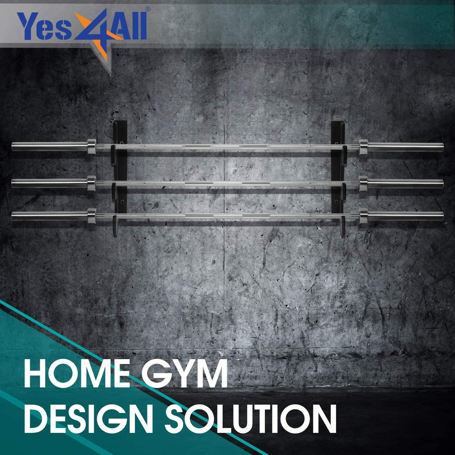 Yes4All Supporto orizzontale a parete per bilancieri con strato protettivo in plastica UHMW - Rastrelliera da appendere per bilancieri, barra pesata, lat pull down attachment
