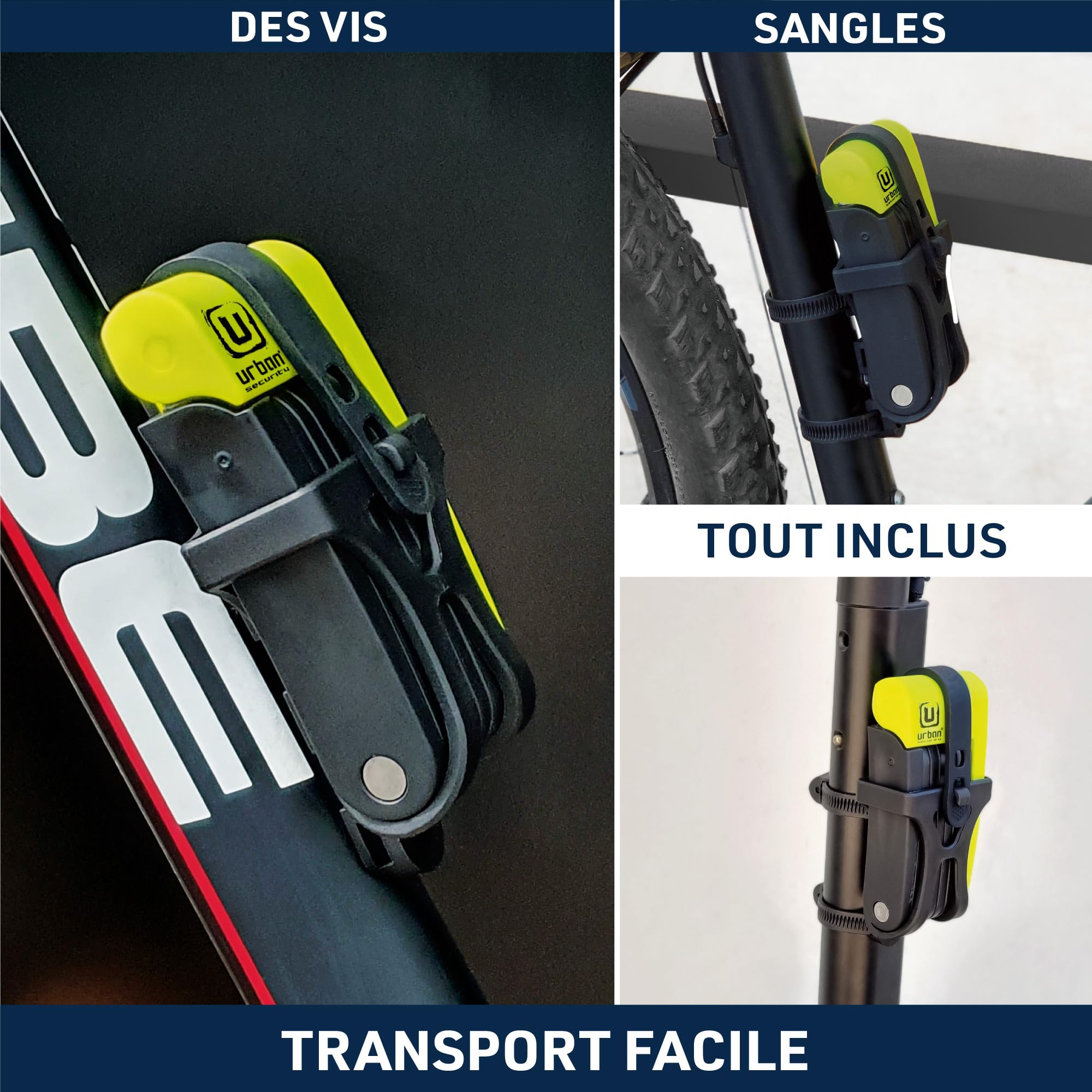 URBAN UR469Y Cadenas Velo Pliable, Visible, 70cm Plus Compact, Plus Facile à Transporter Sans Bruit, Protection Anti-rayures, Anti vol avec Serrure Haute Sécurité, Polyvalent pour Vélo Trottinette