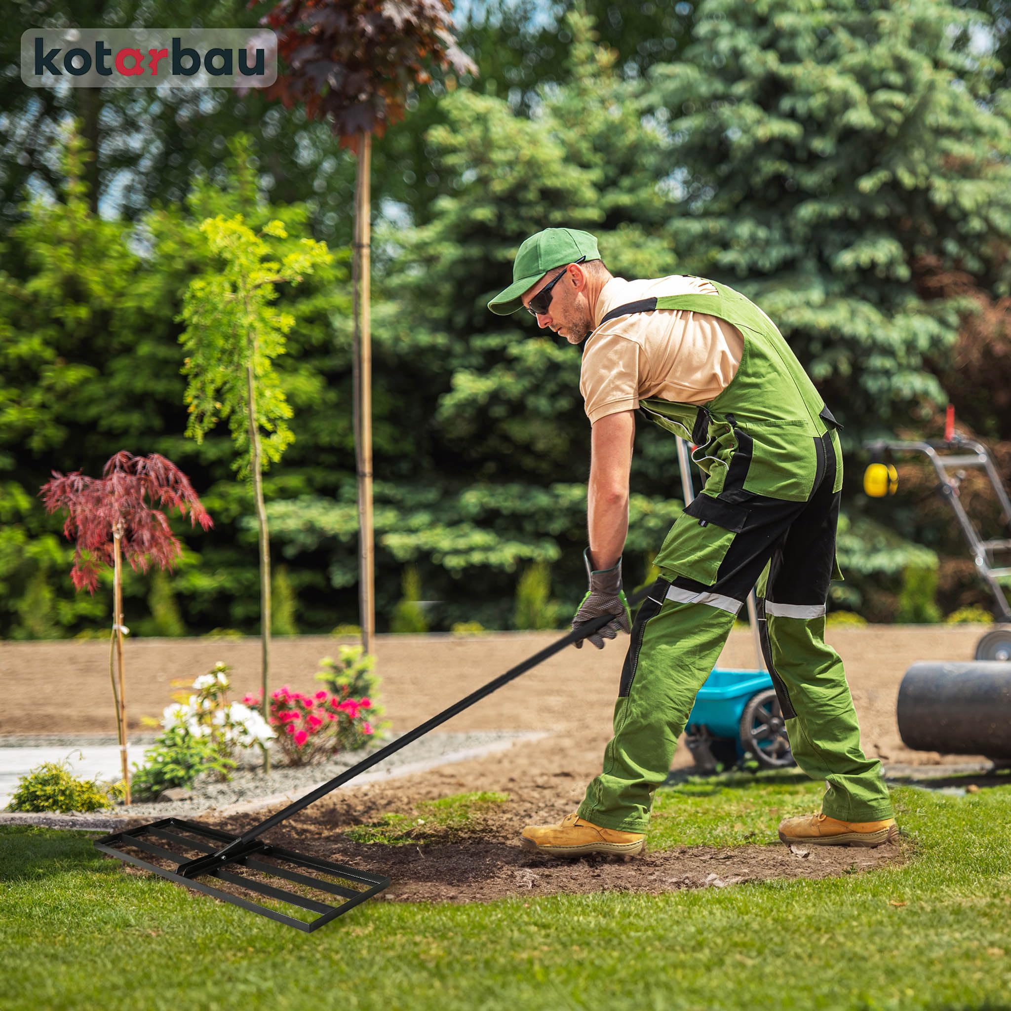 KOTARBAU® Rateau Nivellement - Niveleur Gazon - Acier - 90x30 cm - Noir - Râteau Nivellement Pelouse - avec Manche - 175 cm - Outil Jardinage - Accessoire Jardin - Robuste