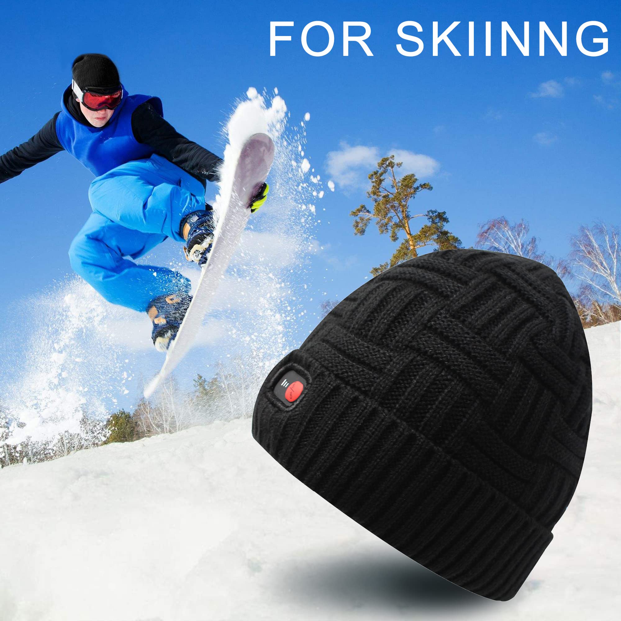 Svpro Gorro calentado con batería recargable de 7,4 V, batería de polímero de litio que dura hasta 3-7 horas, gorro eléctrico calentable para mujeres y hombres, gorro calefactor, Negro-Z, L