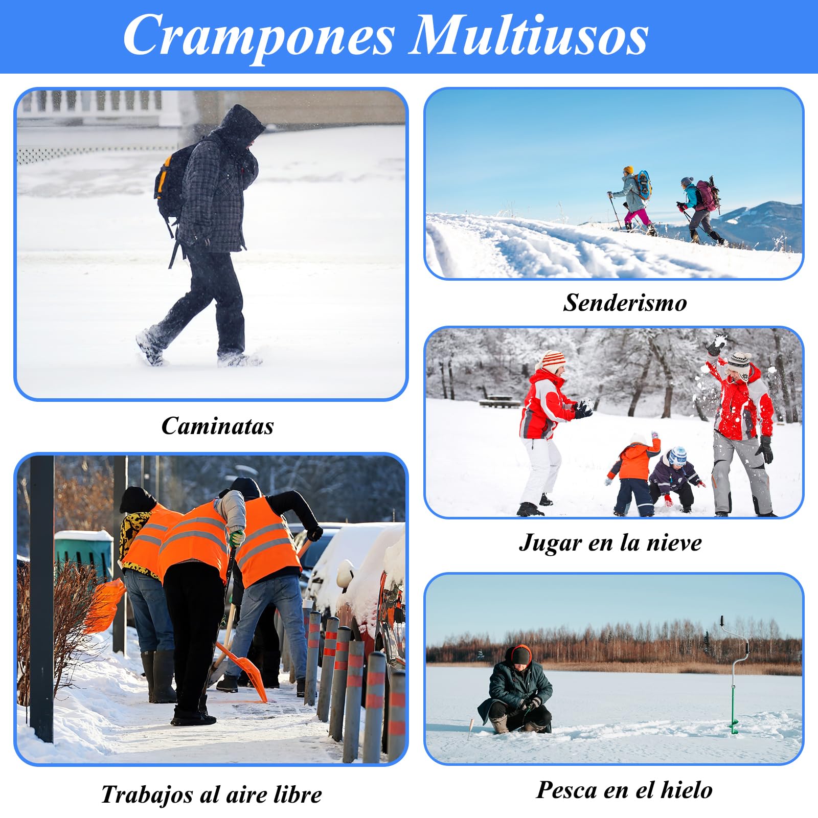 HONYAO Crampones, Crampones de Acero Inoxidable para Zapatos Botas, Antideslizante Nieve Hielo Tracción para Hombres Mujeres, CramponesLigeros para Invierno Caminar Senderismo Pesca