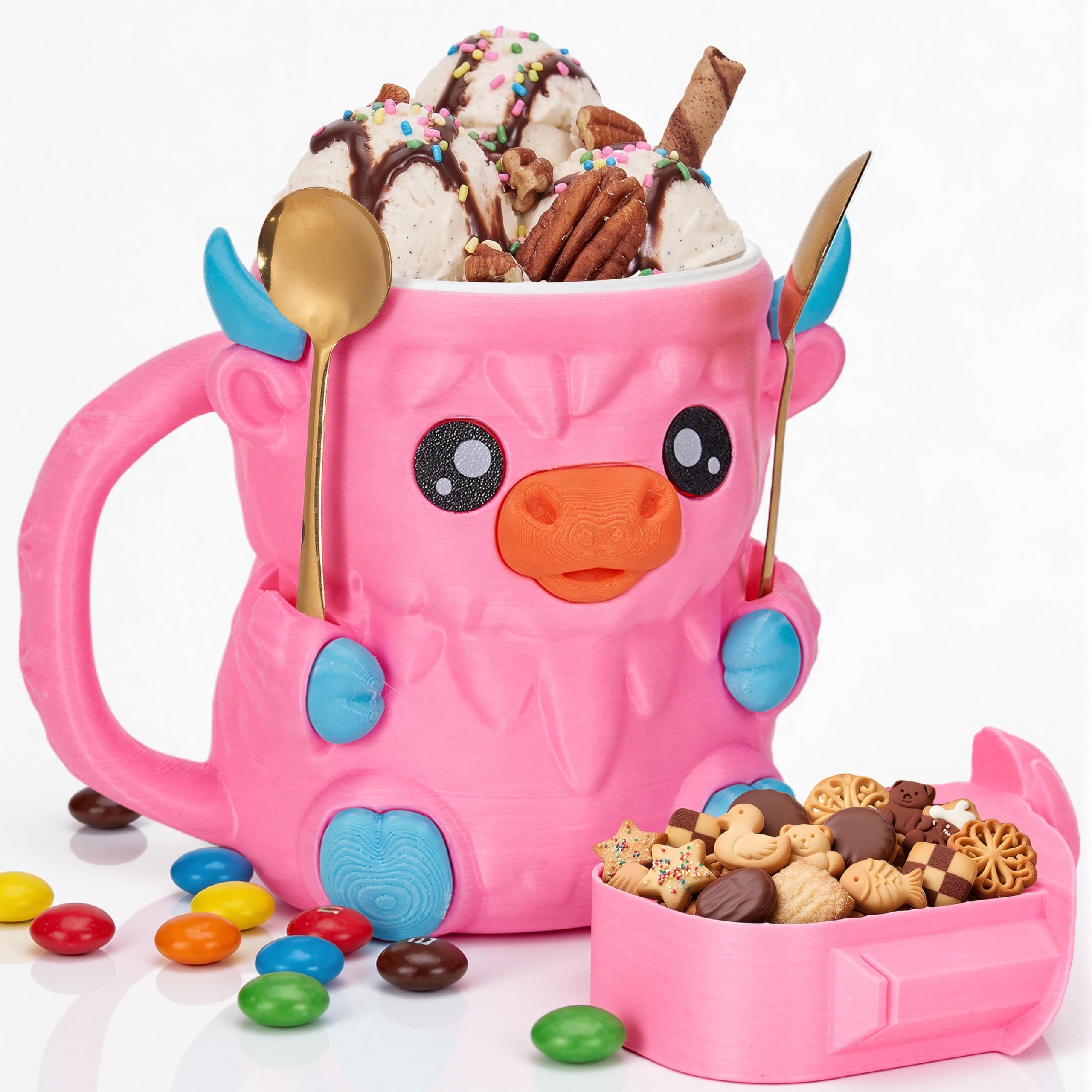 Highland Cow Ice Pint Holder,Ice Cream Pint Sleeves Cover with Handle,Cute Animal Ices Creams Cooler Container Leak Proof Popsicle Cozy Beer Can Cup, Highland Cow Lover Gifts (Pink)