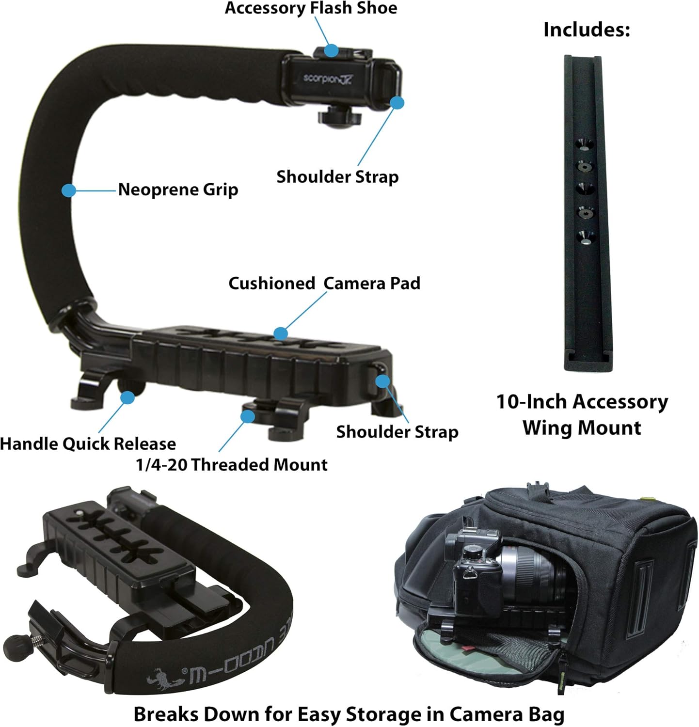 Hottest Sale Cam Caddie Scorpion Jr Camera Stabilizer + 10 Inch Accessory Wing Mount - Professional Handheld U/C-Shaped Grip with Integrated Accessory Shoe Mount for Microphone or LED Video Light - Black Buy 1 get 1 Cam Caddie Scorpion Jr Camera Stabilizer + 10 Inch Accessory Wing Mount - Professional Handheld U/C-Shaped Grip with Integrated Accessory Shoe Mount for Microphone or LED Video Light - Black