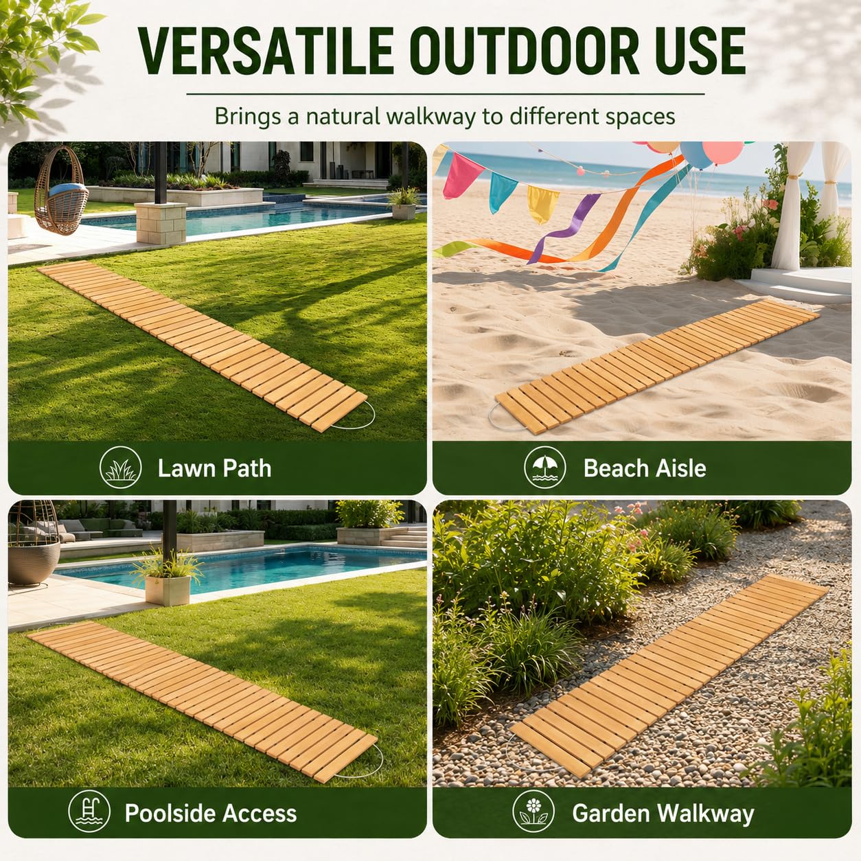 Passerella da giardino in legno pieghevole, vialetto di terrazza, vialetto decorativo da giardino, per terrazzo, cortile, 240 x 43,5 cm