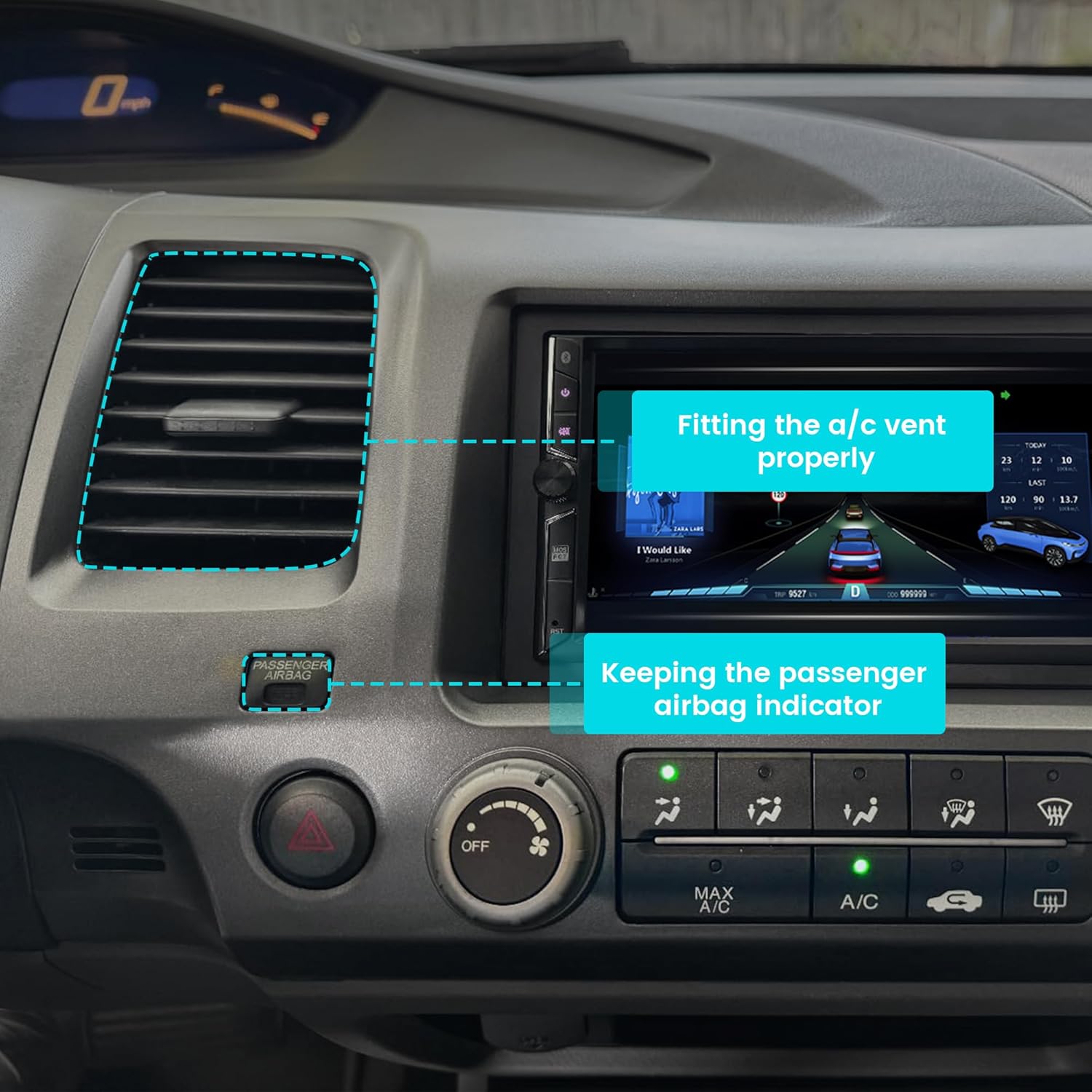 NuIth Double DIN Radio Dash Kits W/Radio Wire Antenna Plug for 2006-2011 Honda Civic 2Din Stereo Mount Housing Bracket W/Passenger Airbag Button, Civic Trim Bezel Kit Installation Aftermarket Stereo