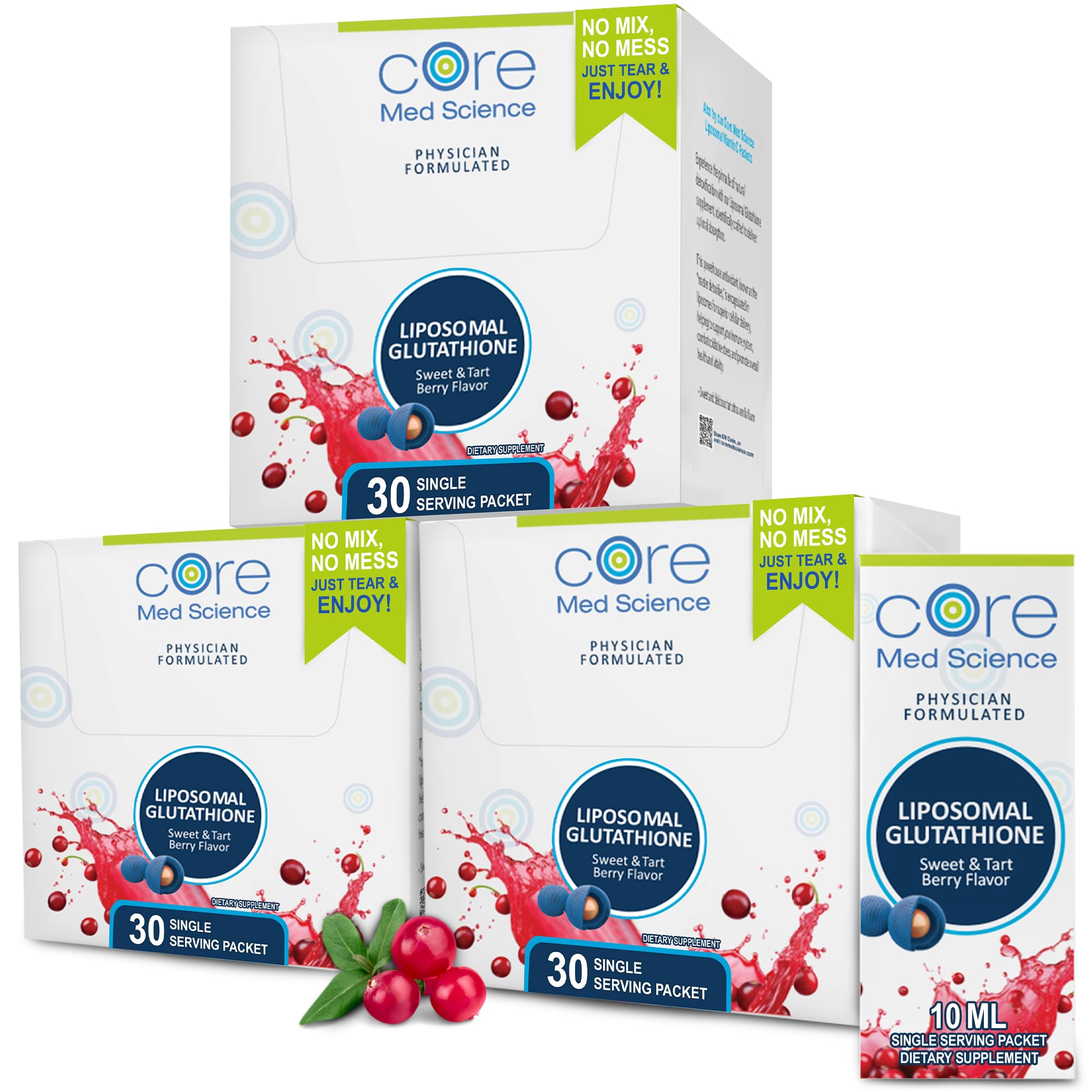 Core Med Science Liposomal Glutathione Supplement, Sweet & Tart Berry