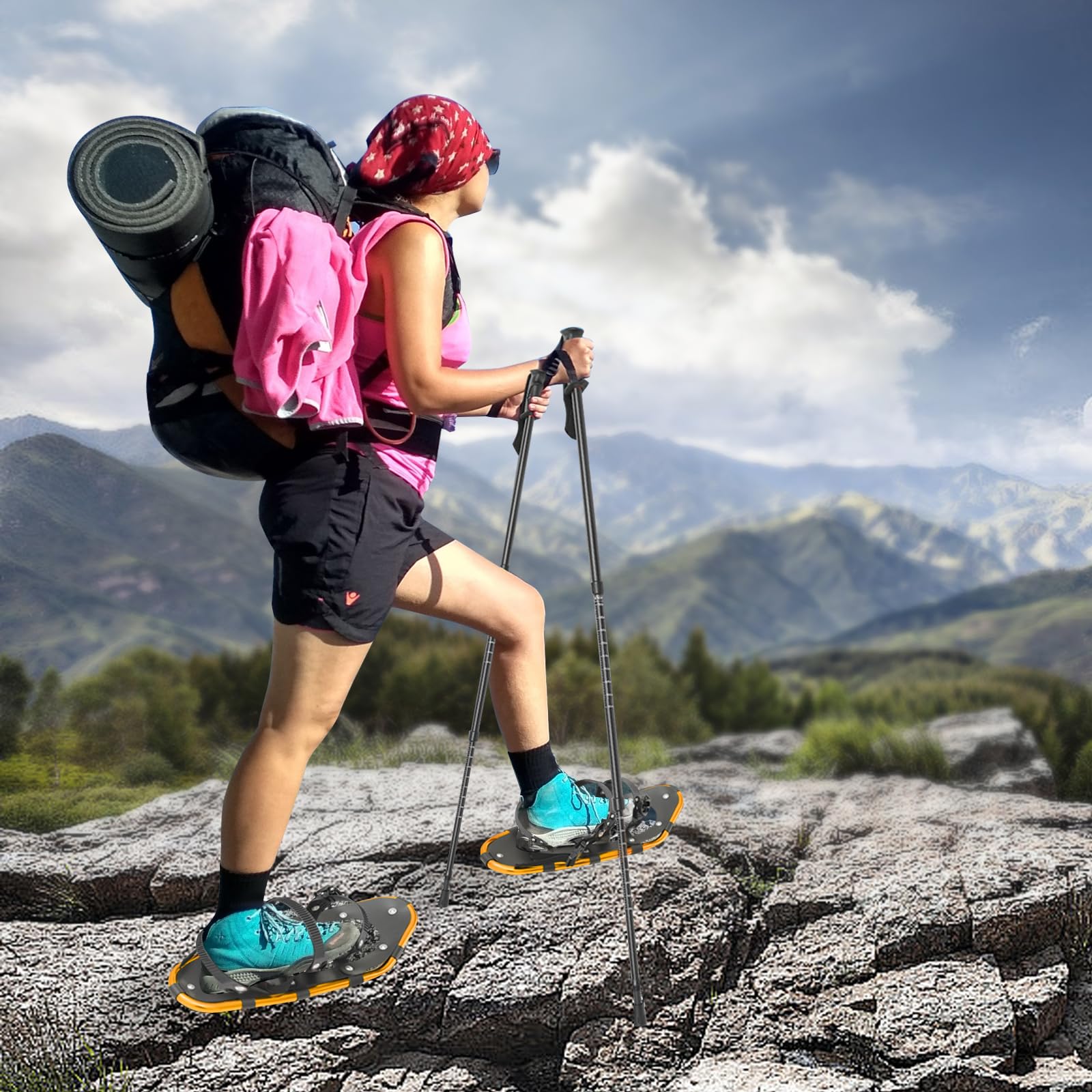 53 cm rakiety śnieżne z dodatkowymi kijkami trekkingowymi, torba do przenoszenia, lekka, aluminiowa, do chodzenia i wędrówek, trwała, na każdy teren, z wiązaniem, dla mężczyzn, kobiet, pomysł