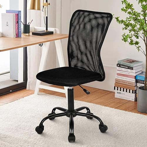 Miniatura 8 de Silla de oficina de malla con respaldo medio, silla ergonómica para computadora, silla de trabajo de altura ajustable, moderna silla giratoria sin
