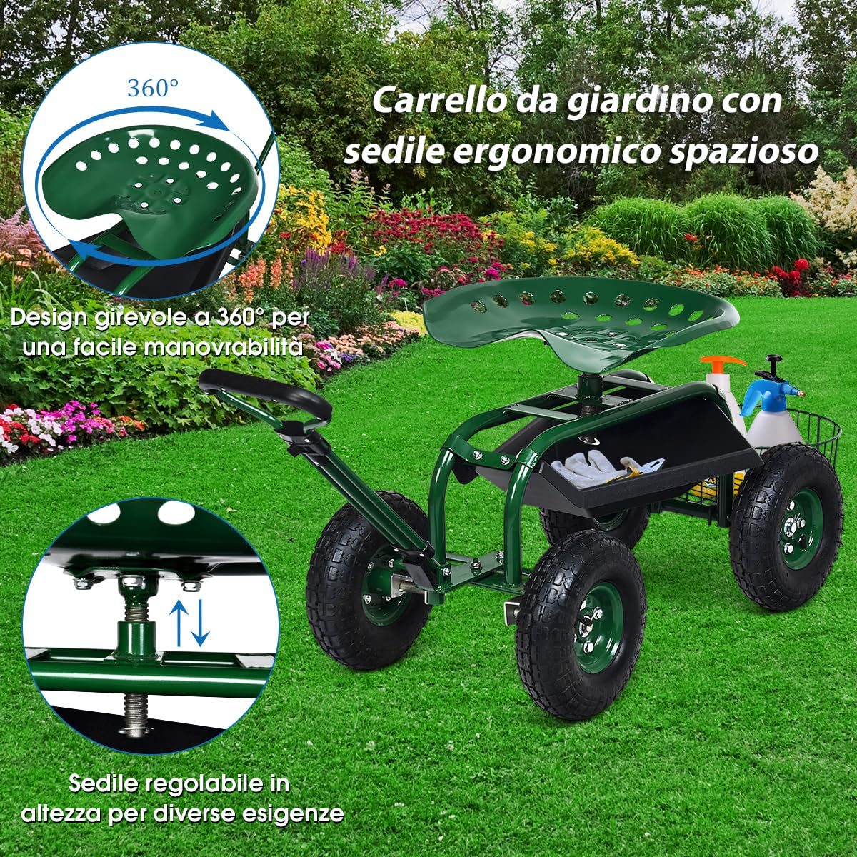Carrello A Piattaforma Arebos - Portata 300 Kg, Con Ruote Girevoli E Superficie Antiscivolo - Foto 4