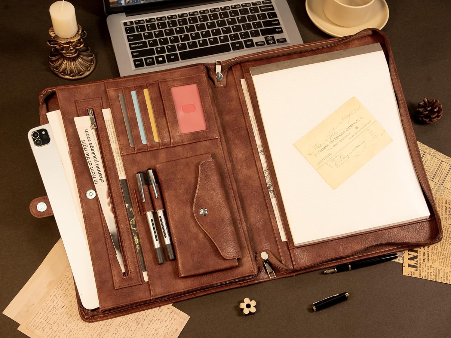 AZXCG Portfolio Binder, Portfolio with Handle and Zipper,Leather Podfolio for Men,Business Padfolio Organizer for Women, A4 Notepad Holder,Gift for Valentine's Day,Men and Women - Image 5