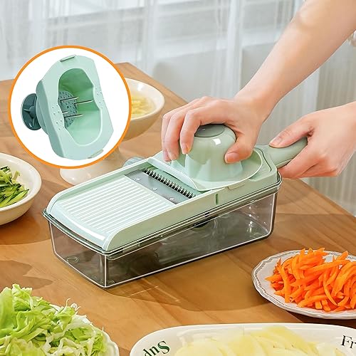 Miniatura 3 de Rallador multifuncional para cortar verduras y queso con contenedor, cuchillas integradas para cortar y cortar juliana sin esfuerzo, protector de