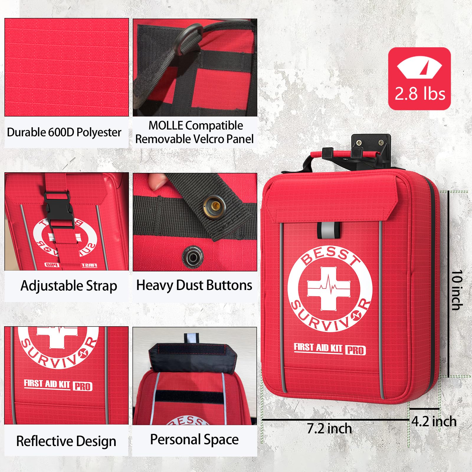 Professional Trauma First Aid Kit - Military-Grade Labelled Compartments & MOLLE System for Workplace, Outdoor, Car, Boat, Hurricane Emergencies 265 Piece Emergency Necessities Kits — Amazon image 5