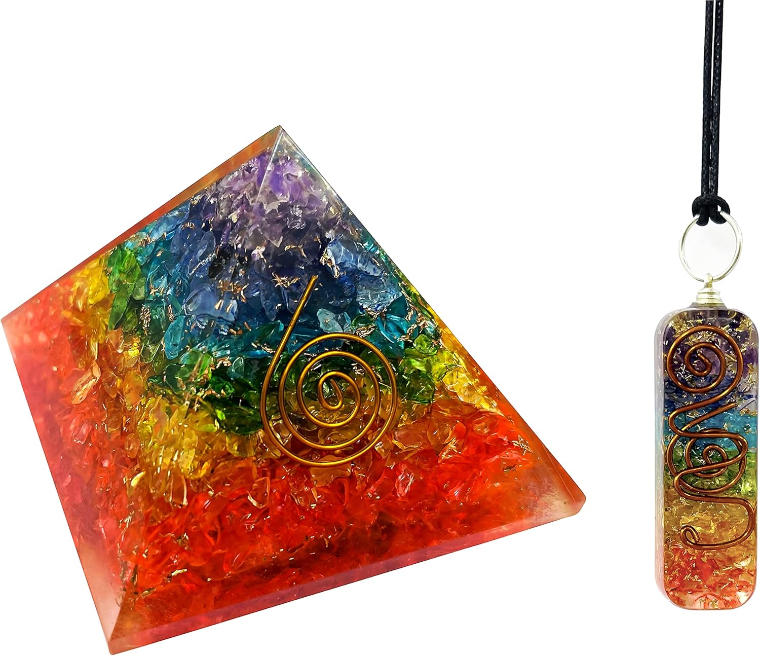 ZENN ARC Orgone Pyramid 7 Chakra and Pendant Generate Positive Energy with Quartz - Gemstone Orgonite Copper Reiki Healing Crystal - Spiritual Yoga ...