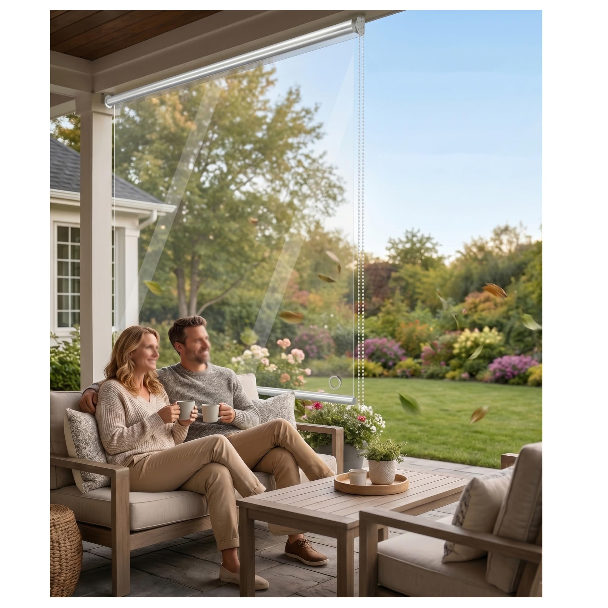 Qweasdf One Color Transparent Roller Blinds With Eyelets， Clear Waterproof Roll Up Blinds Vinyl Plastic Roll Up Blind Easy To Pull Down & Up Windproof Rainproof ，Customizable Size(W95*H140cm/W37.4*H55.11in)