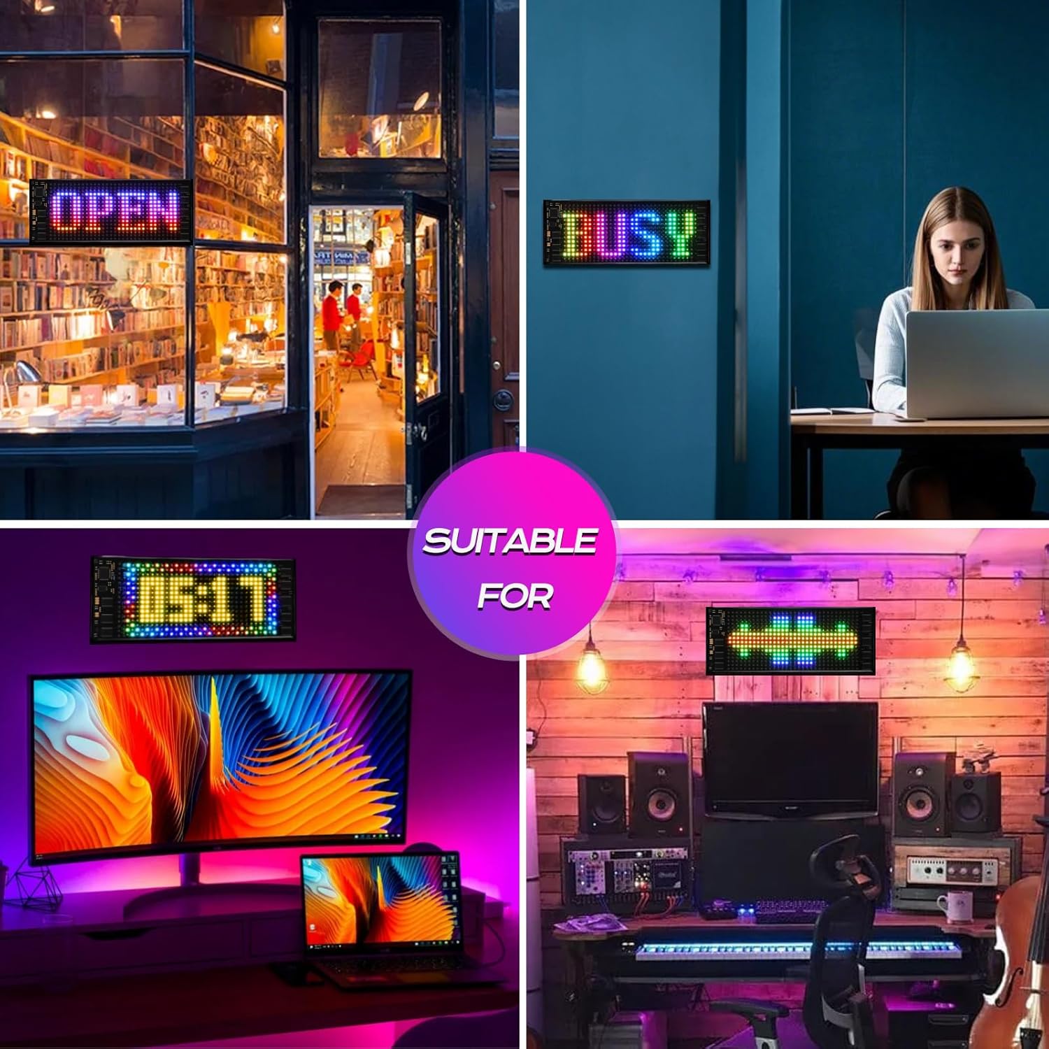 Sanwo LED Light Signs for Car, 7”x3” Flexible USB 5V Bluetooth APP Control Full Color Programmable Scrolling LED Car Sign, Custom Text Pattern Animation LED Panel for Taxi Shop Home Office - Image 6