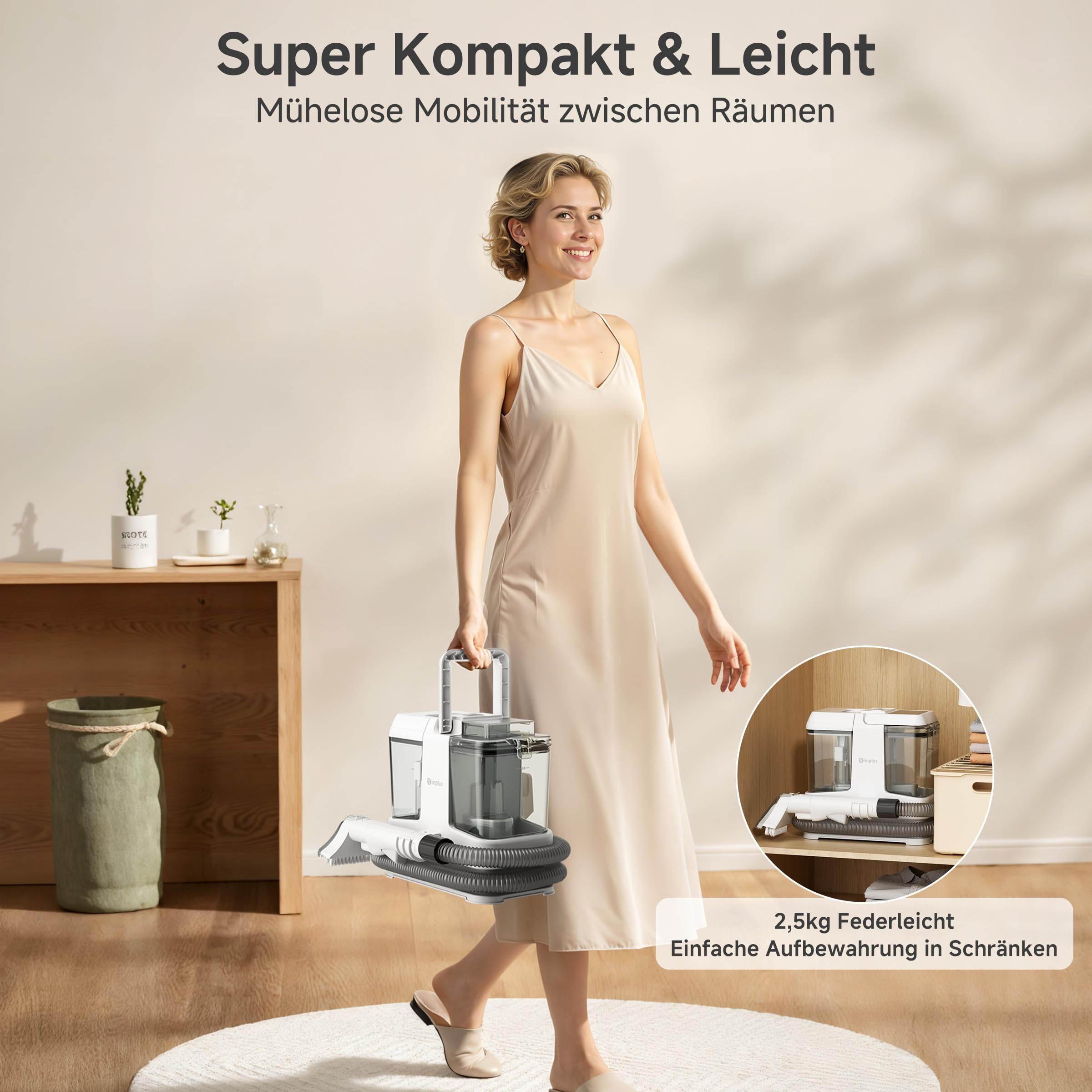 SIMPLUS Polsterreiniger Gerät 12000Pa, kompakter Waschsauger mit 2-Tank-System, Sprüh- & Saugfunktion, Nasssauger für punktuelle Fleckenreinigung auf Sofa, Polster, Teppich & Auto, 2,5 kg, 2 Bürsten