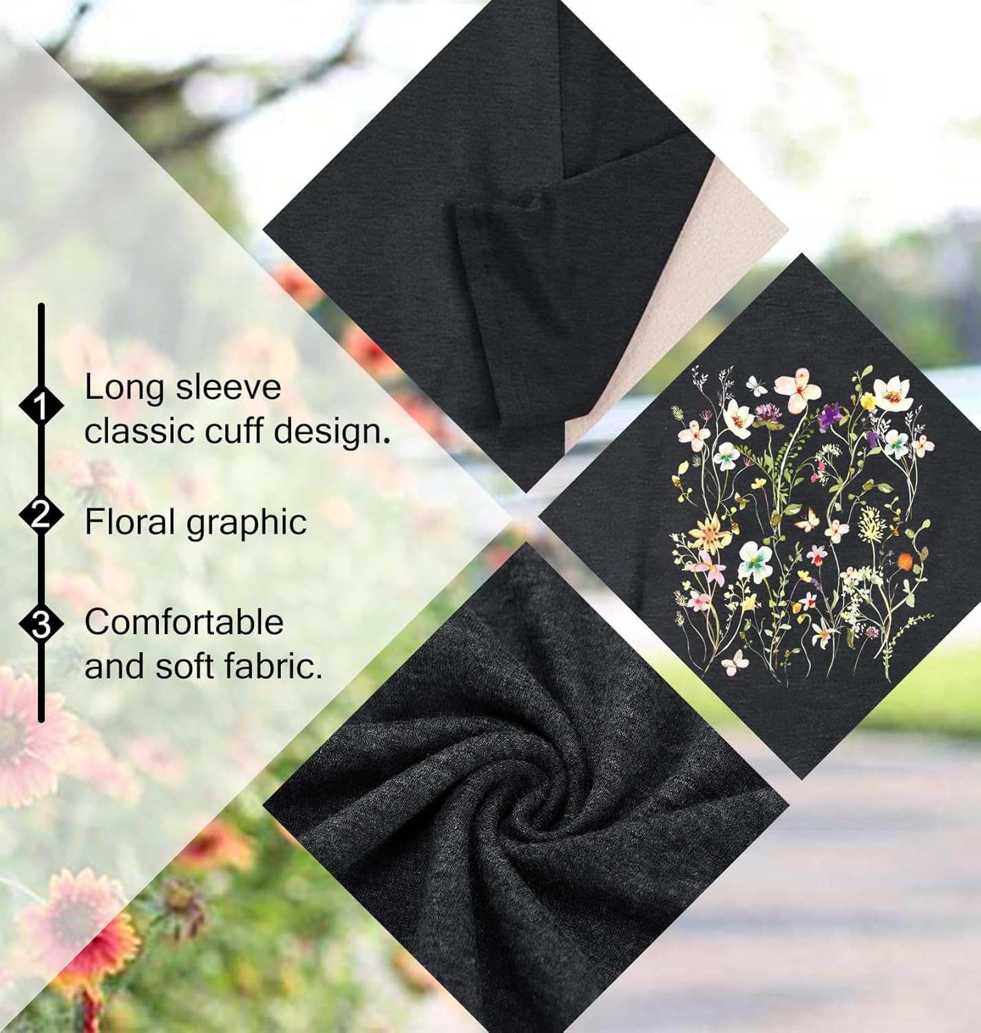 Women's Vintage Floral Long Sleeve T Shirt Boho Floral Printed Shirt Wildflower Graphic Tee Casual Tops - Image 6