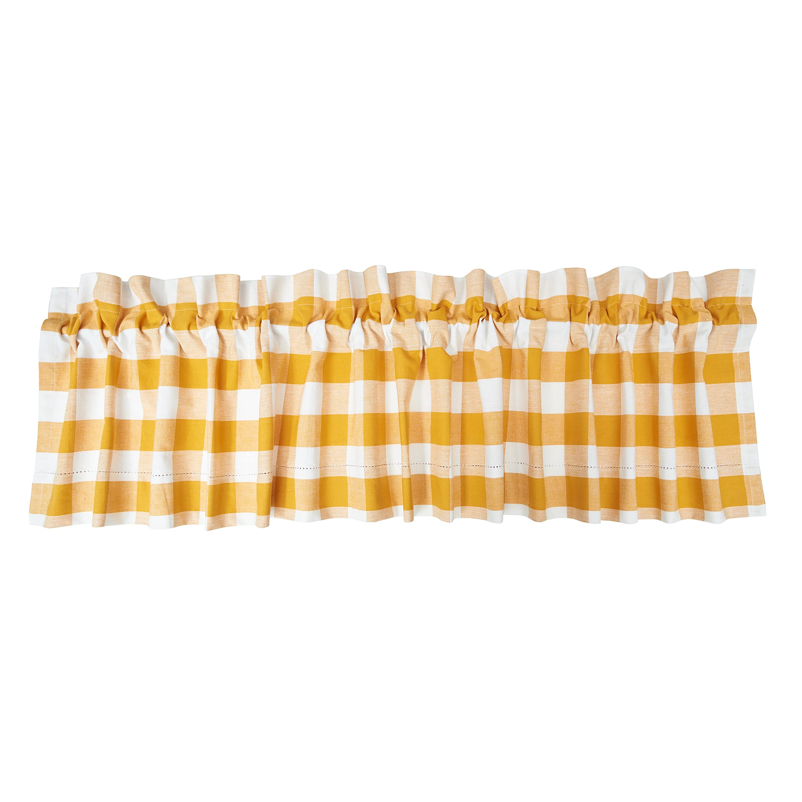 C&F Home Franklin Ochre Yellow & White Gingham Checkered 100% Cotton Single Window Treatment Curtain Valance 15.5" x 72" Spring Summer Farmhouse
