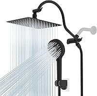 Hibbent All-Metal 10" Rainfall Shower Head Combo: High-Pressure Handheld 10-Spray, 12" Adjustable Arm, 71" Hose, Matte Black - CUPC Certified