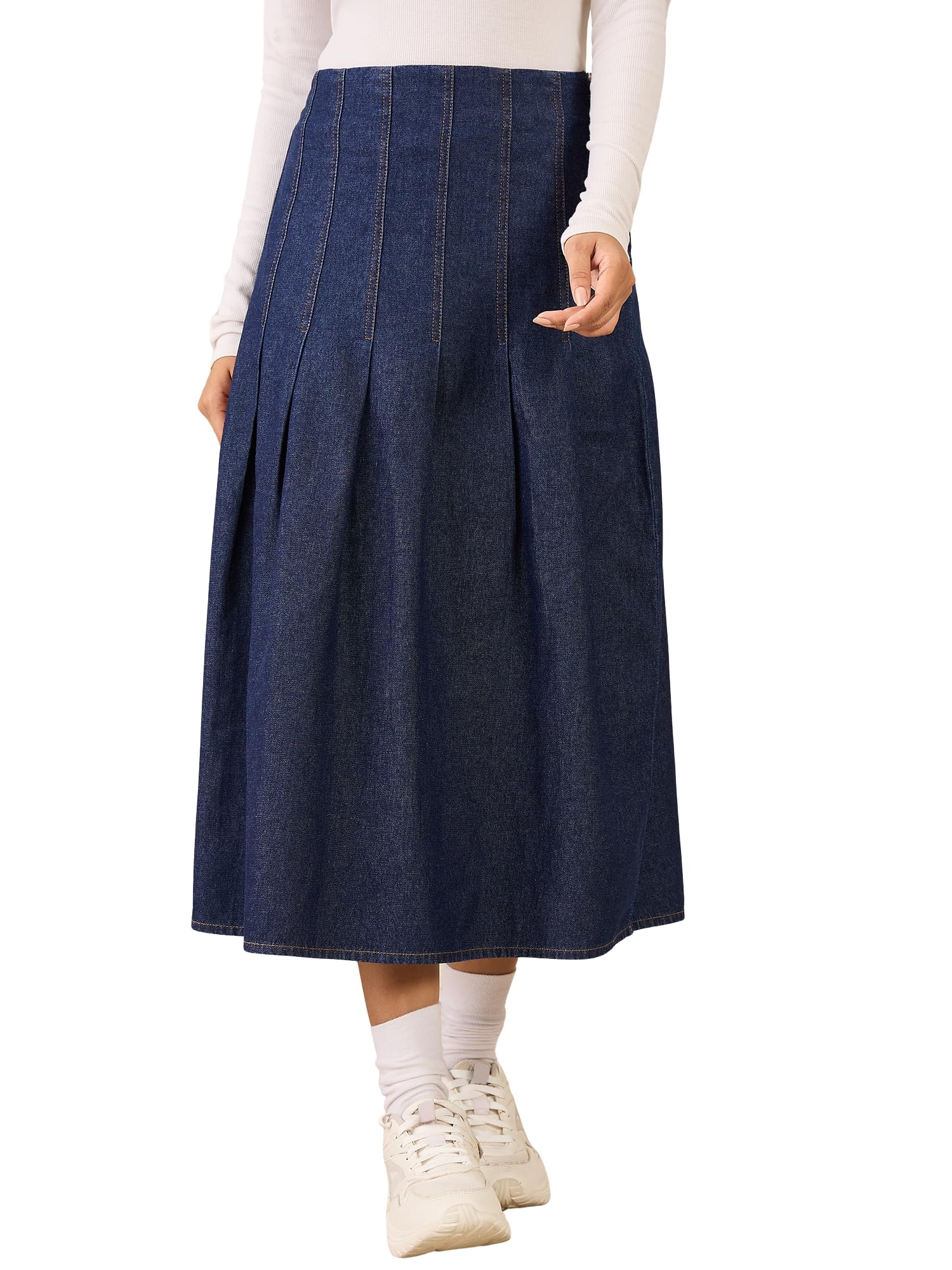 stylestone Women's Denim Skirt with Box Pleats-picture-10