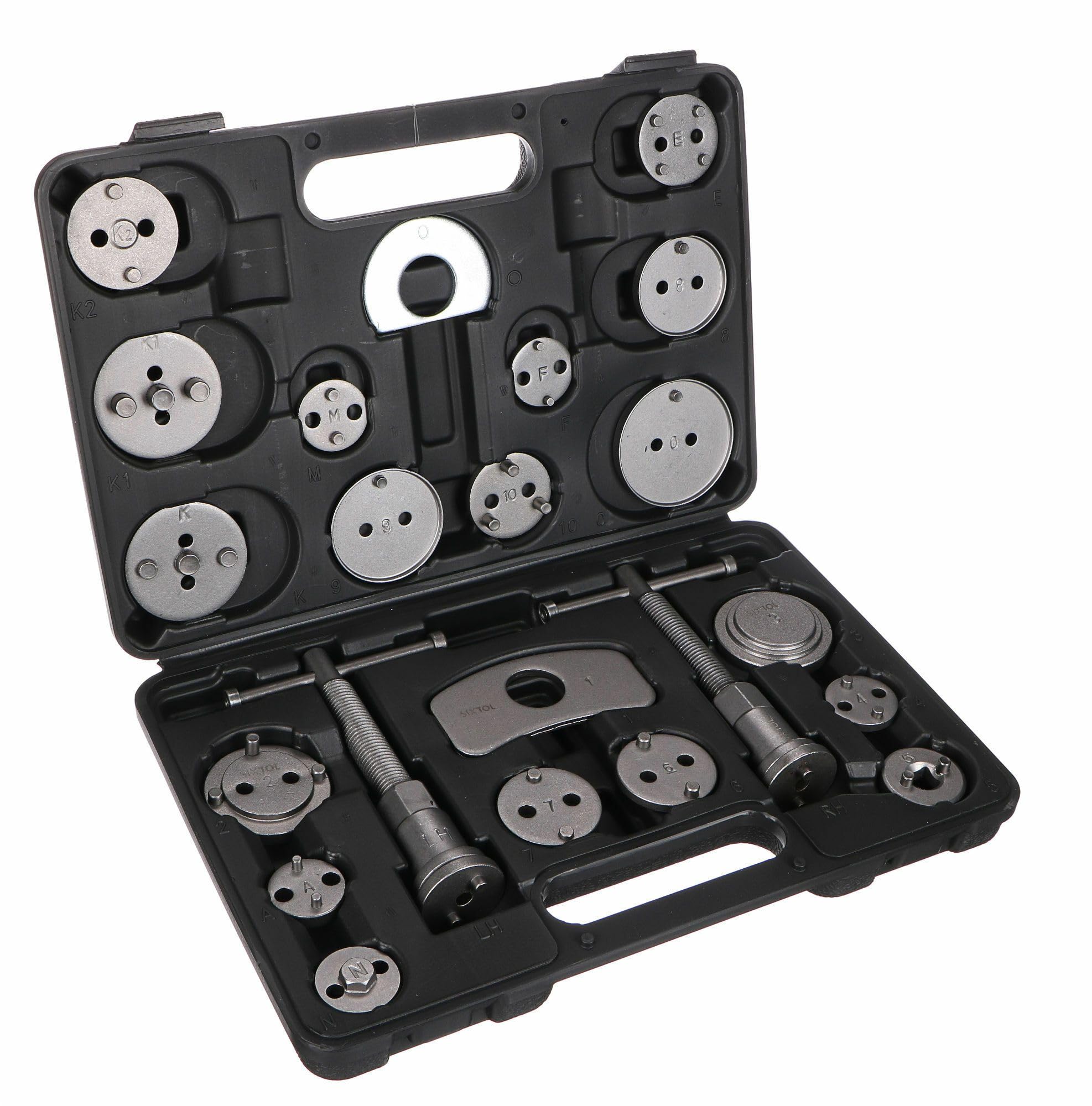 Set di Freni Meccanici Nero 22 | Set di Ripristino del Pistone del Freno | 22 Pezzi | Rotazione Inversa e Compressione | Strumento per Freni a Disco | Adattatore per Numerosi Veicoli | Cassetta