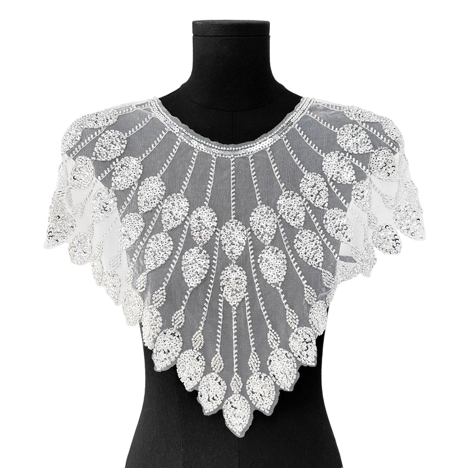 NEWFT Beads Applique for Wedding Dress Evening Gown Sew on Collar Patches Beaded Sequins Applique Clothing Embellishment
