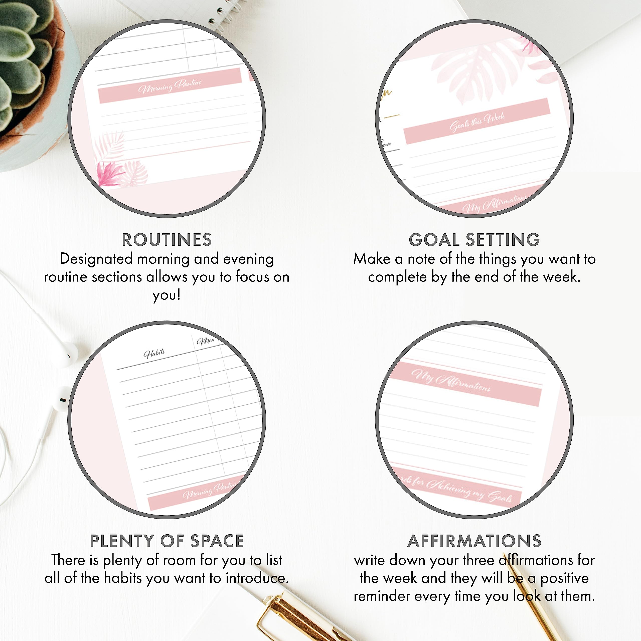 Perfect Planner Company Habit Tracker - niedatowany tygodniowy planer dobrego samopoczucia i produktywności, notatnik do codziennego treningu fitness, dziennik szczęśliwego życia dla kobiet, studentów, pielęgniarek, rodziny, nastolatków