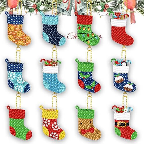 Juego de 12 calcetines de Navidad con pintura de diamantes, accesorios de arte de diamantes, accesorios de arte de diamantes, bricolaje 5D,