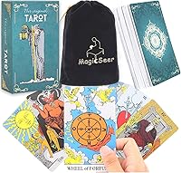 Vista 1 de MagicSeer Tarjetas de tarot, 78 piezas de baraja grande duradera sin bordes para principiantes y expertos, tinta premium e impresión precisa, bolsa