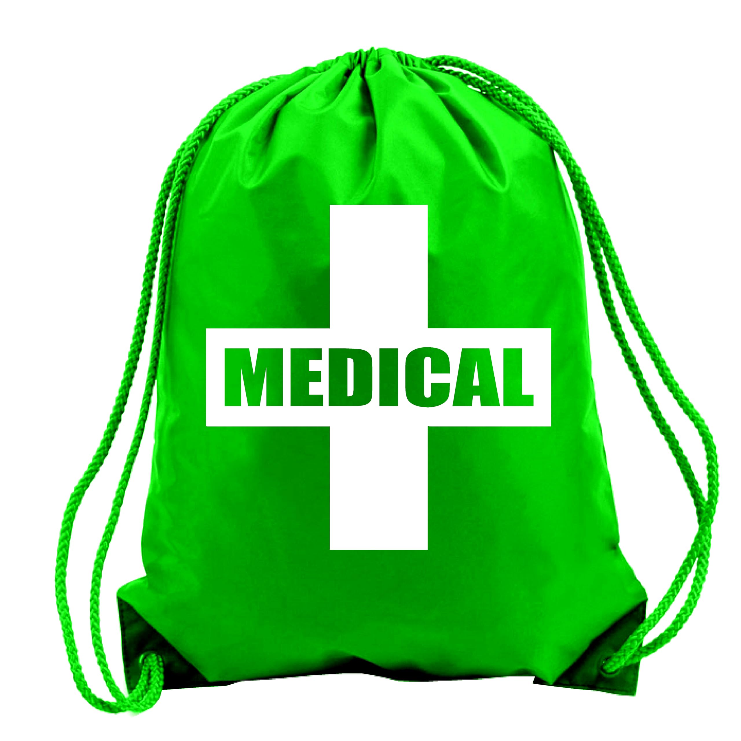 TEEZ Green Medical First Aid Drawstring bag in Green & White