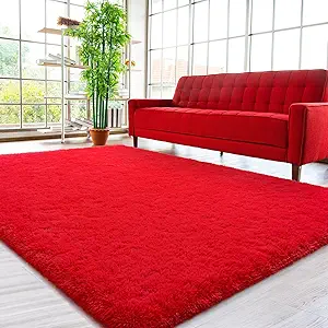 HOMORE Red Rugs for Bedroom, 4x6 Feet Fluffy Area Rug Modern Shag Rugs for Living Room, Super Soft Furry Rug for Girls Room, Cute Carpets for Kids Nursery Home Dorm Decor