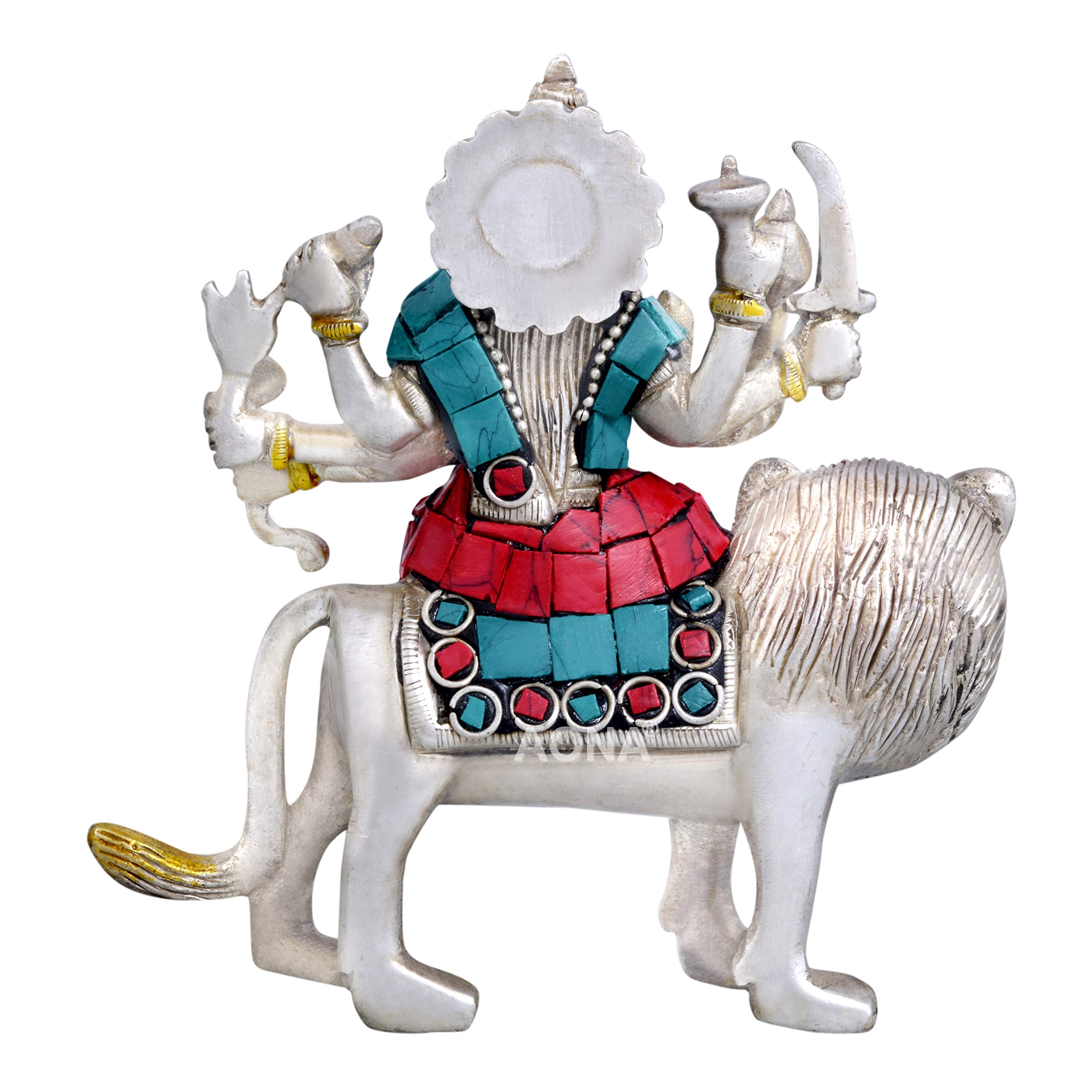 AONA Brass Mother Goddess Durga in Hues, Silver, Golden, Standard, Height 5 Inches - Image 3 thumbnail